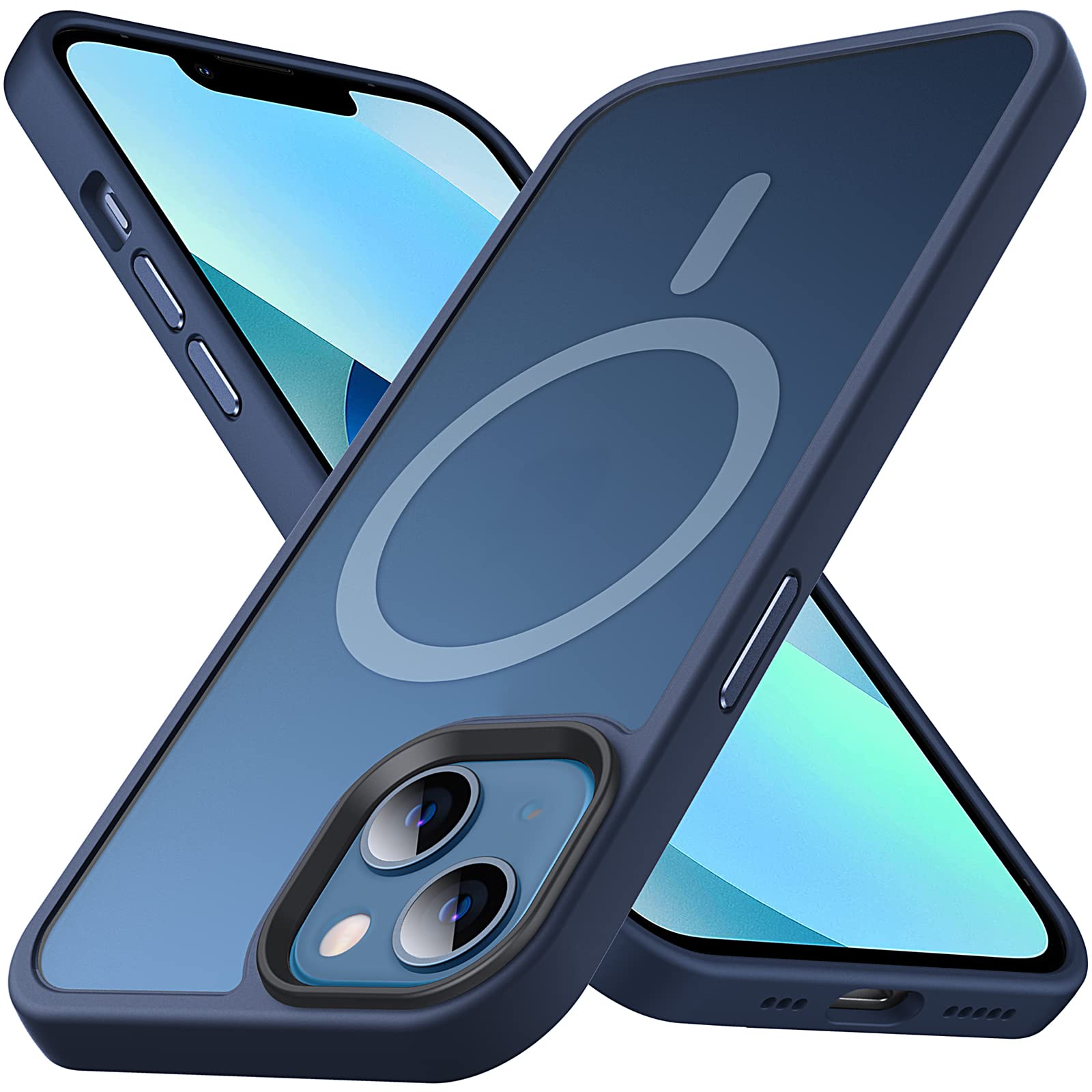 Anqrp Magnetic for iPhone 14 Case/iPhone 13 Case, Compatible with MagSafe Translucent Matte Hard Back Slim Fit Phone Cases Cover Protective Shockproof 6.1", Blue
