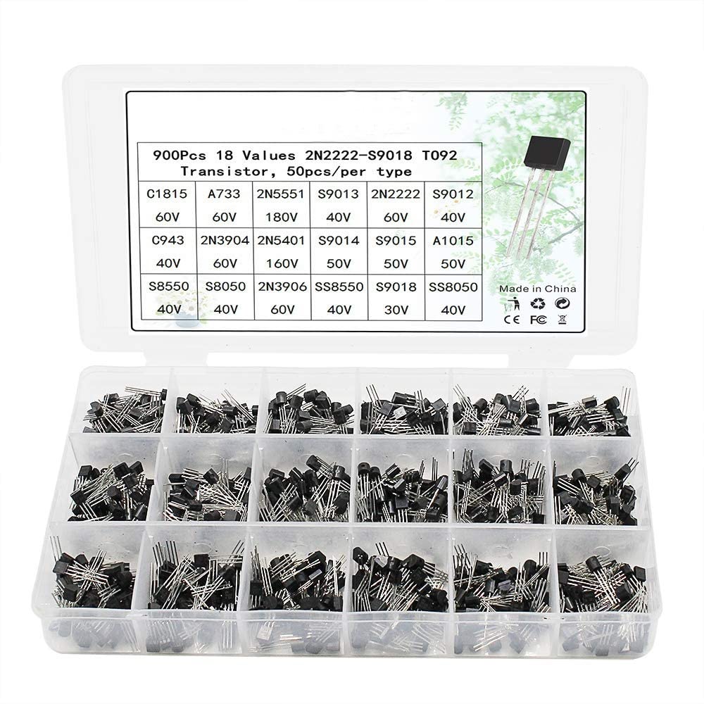 Transistor 900 Stück 2N2222-S9018 Transistoren Box Pack NPN PNP TO92 Transistor sortiertes Kit 18 Werte * 50 Stück S9015 S8050 S8550 2N3904 2N3906