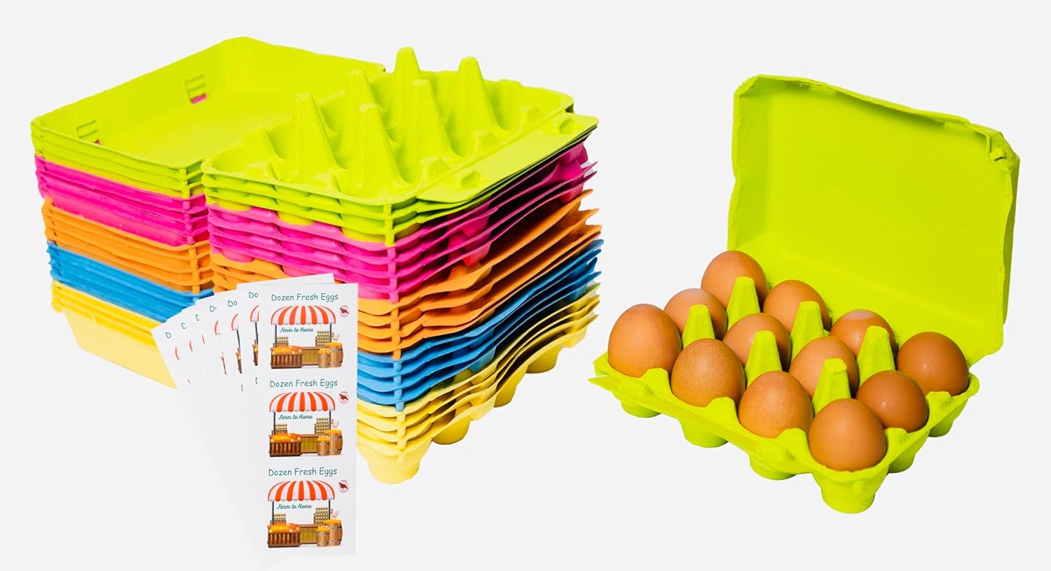 Pakiti Dozen Colored Egg cartons 40 Pack, Reusable Natural Paper Pulp | Colorful 3x4 Vintage Style Holds 12 Large Eggs for Farmers Market and Easter Eggs Basket