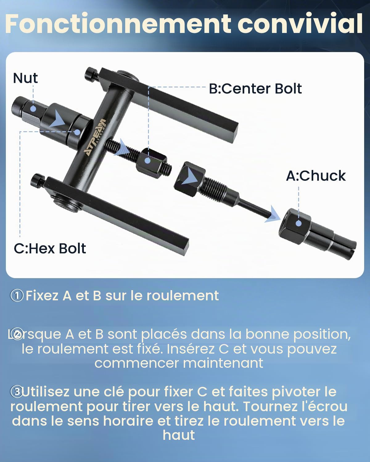 ATPEAM Extracteur de Roulement Moto 10 Pièces, Kit d’Extracteur de Roulement Intérieur Ø8–25mm avec Coffret, Outil de Démontage de Roue Moto