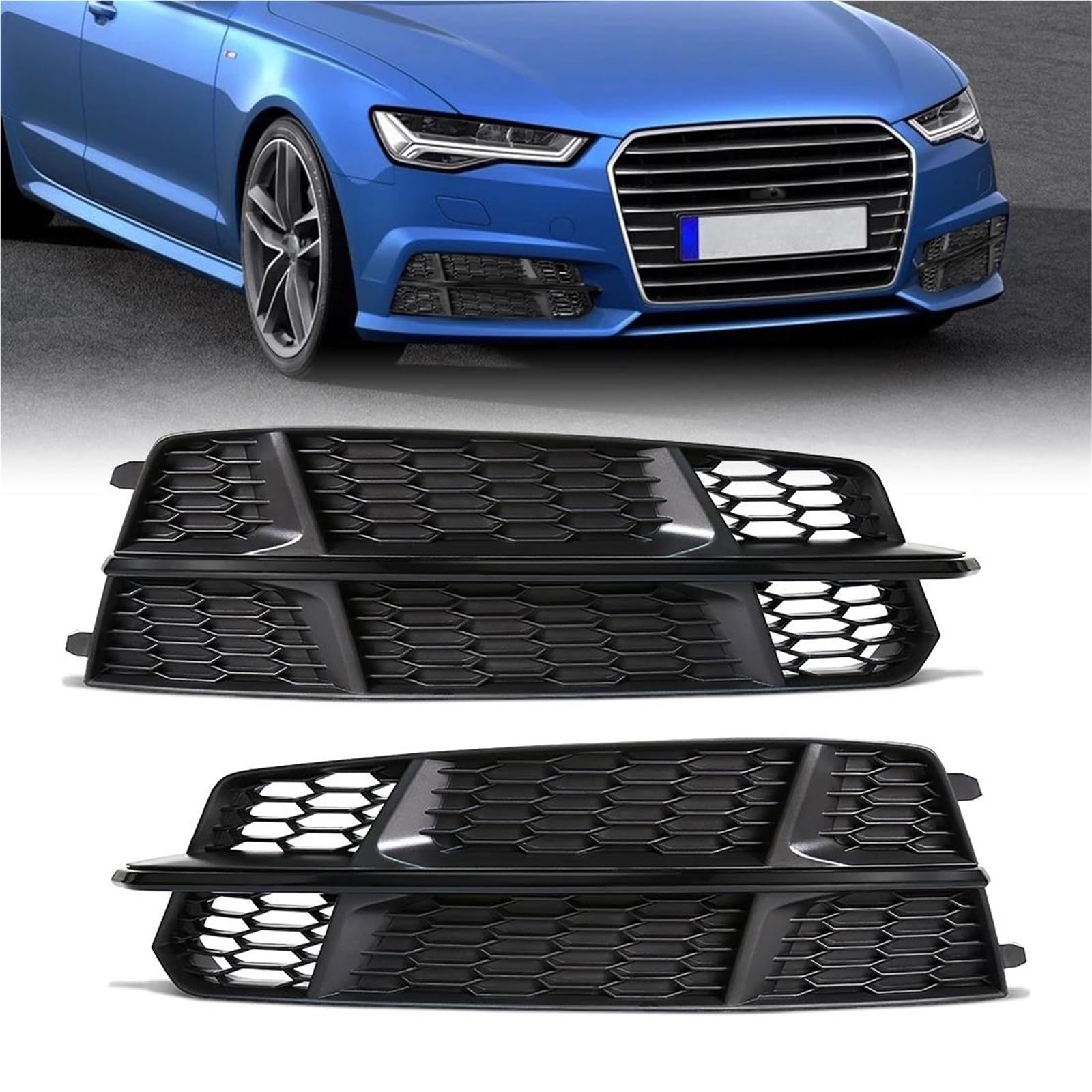 Rejilla De Radiador 2 Uds Cubierta De Luz Parachoques Delantero Coche Para A6 C7 A6L Para SLine 2015-2018 Lámpara Antiniebla Honeycomb Hex Grill 4G0807681AN Parrilla Parachoques(Black Right)