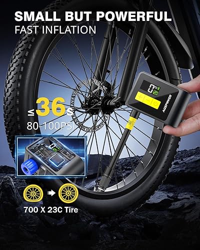 Miniatura 3 de Auxpower BL03 Bicycle Pump with Pressure Gauge, 120PSI Electric Bike Pump with Presta and Schrader Valve, Auto Stop, Outdoor Camping Cycling Pump