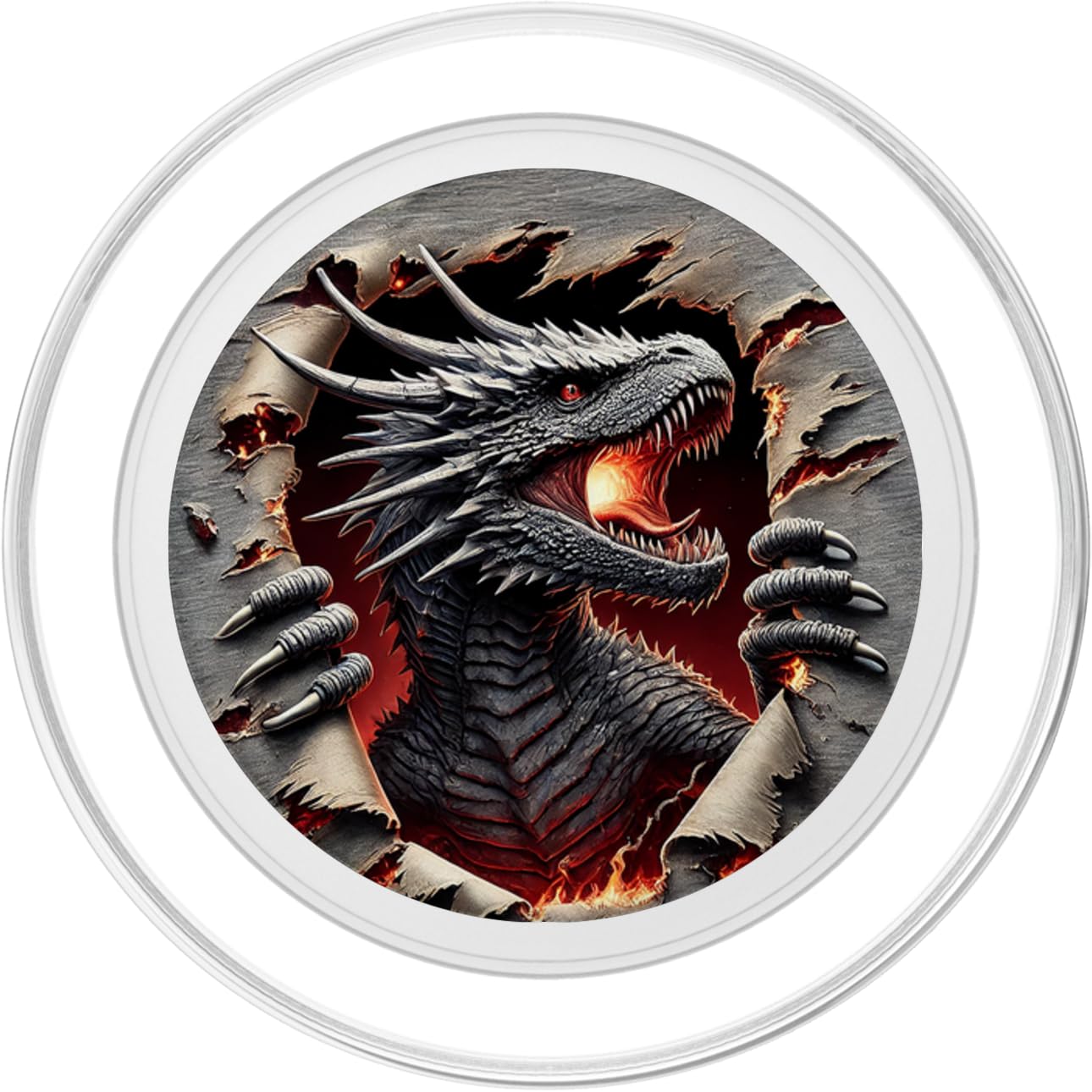 Fierce Black Dragon Burst PopSockets PopGrip for MagSafe, Clear - Image 2