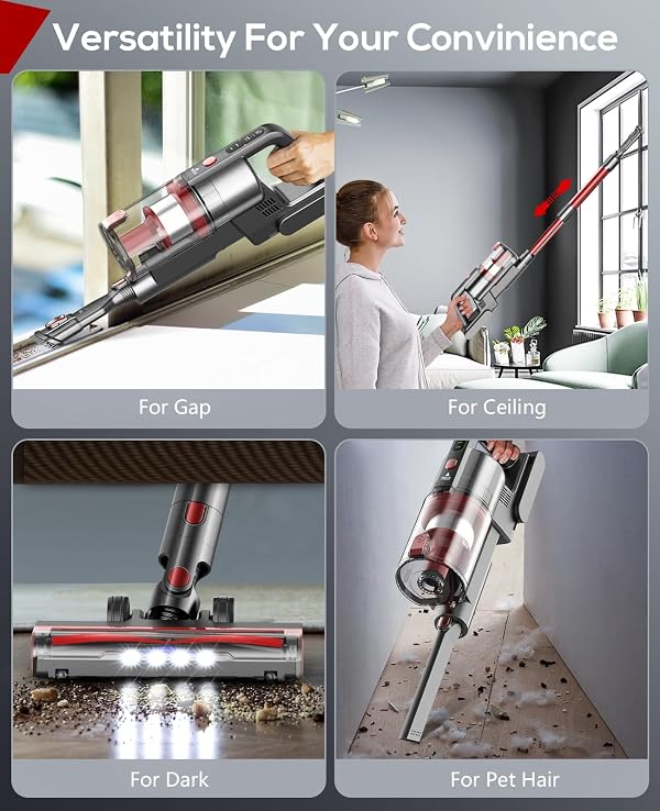 Fykee Cordless Vacuum Cleaner, Cordless Vacuums with 85,000PRM Brushless Motor and 2000mAh Battery, Wireless Vacuum Cleaner has 2 Adjustable Suction and Up to 35 Mins Runtime (Deep Red) by Fykee - Image 8