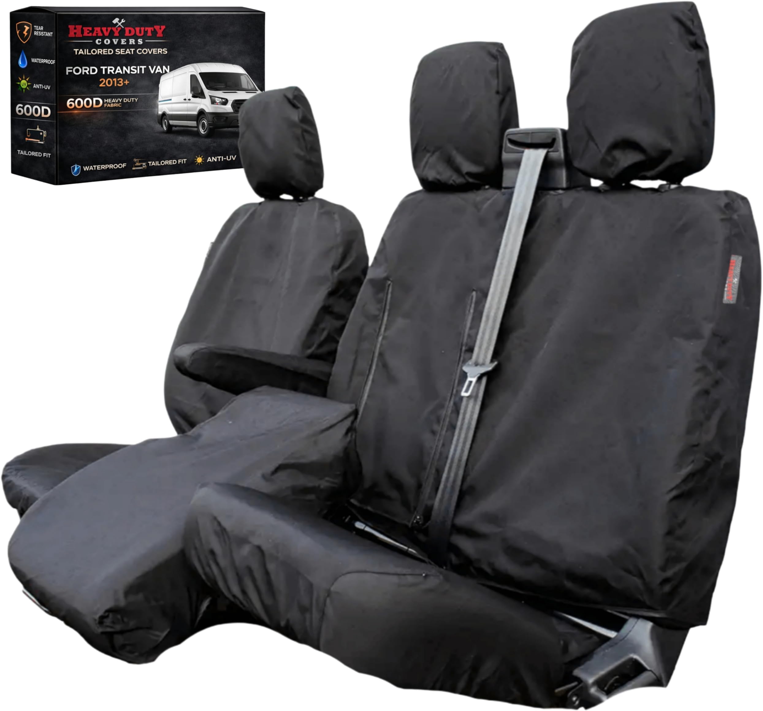 Ford Transit Van Mk8 & Ford Transit Tipper Compatible Front Seat Covers - Heavy Duty - Waterproof - Tailored Fit - Models 2014 Onwards- IMPROVED DESIGN