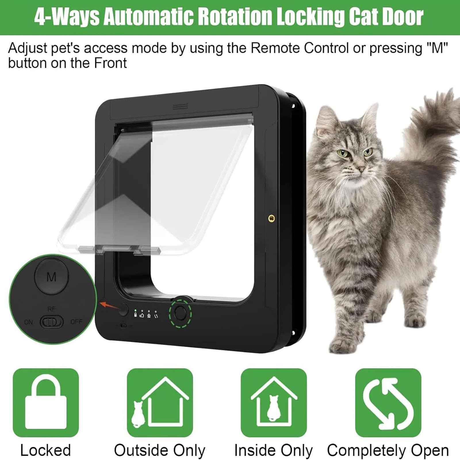 Chatière à Puce électronique - Chatière Intelligente - Entrée sélective - avec 2 Colliers à capteurs et 1 télécommande - Chatière à Puce électronique pour Chats et Petits Chiens White