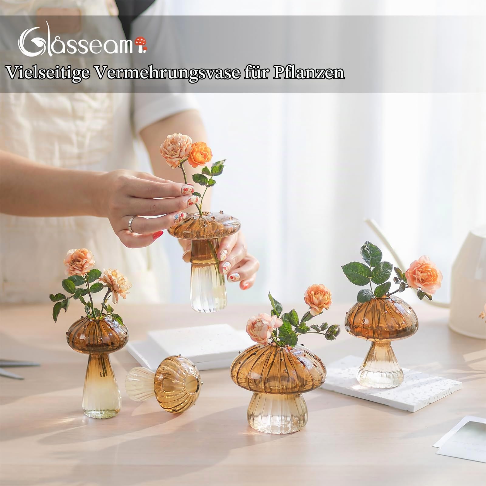 Glasseam Pilz Kleine Vasen für Deko: Vase Klein Glas Propagation Station