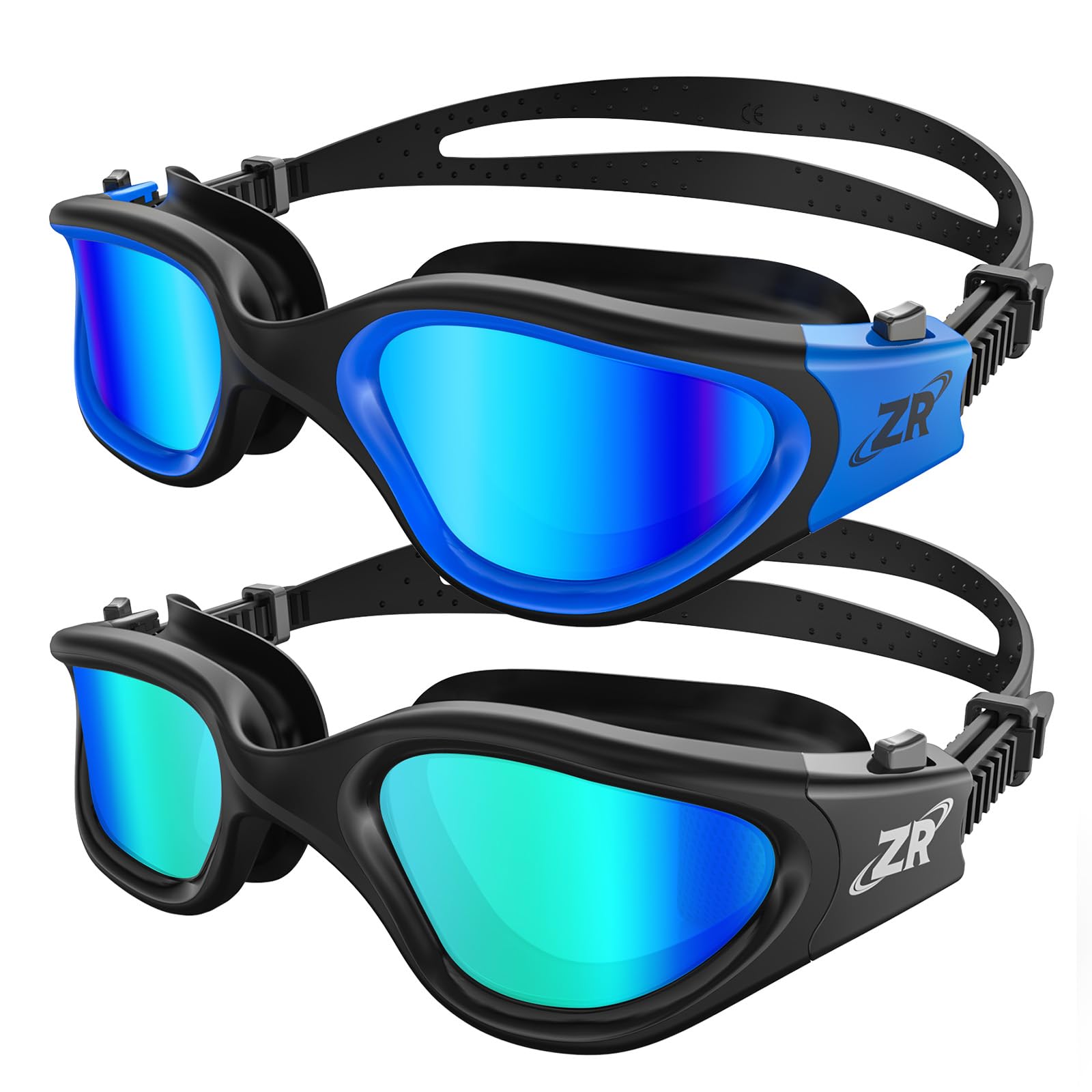 ZIONOR Swimming Goggles, 2 Packs G1 Polarized Swim Goggles UV Protection Watertight Anti-fog Adjustable Strap for Adult Men and Women (BlackBlue+AllBlackGold)
