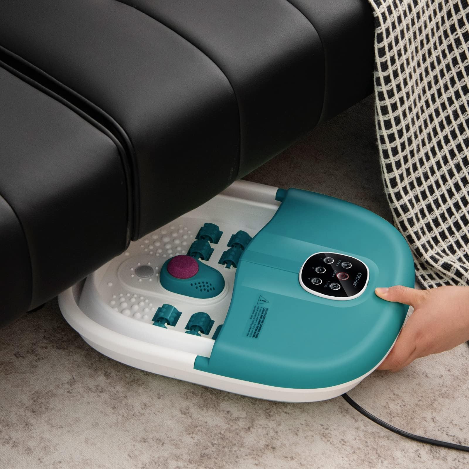 GYMAX Pediluvio Elettrico, 3 in 1 Massaggiatore Piedi Pieghevole con Riscaldamento dell’Acqua in 3 Livelli, Getti di Bolle, Pannello di Controllo Magnetico, per Tutta la Famiglia (Verde Scuro)