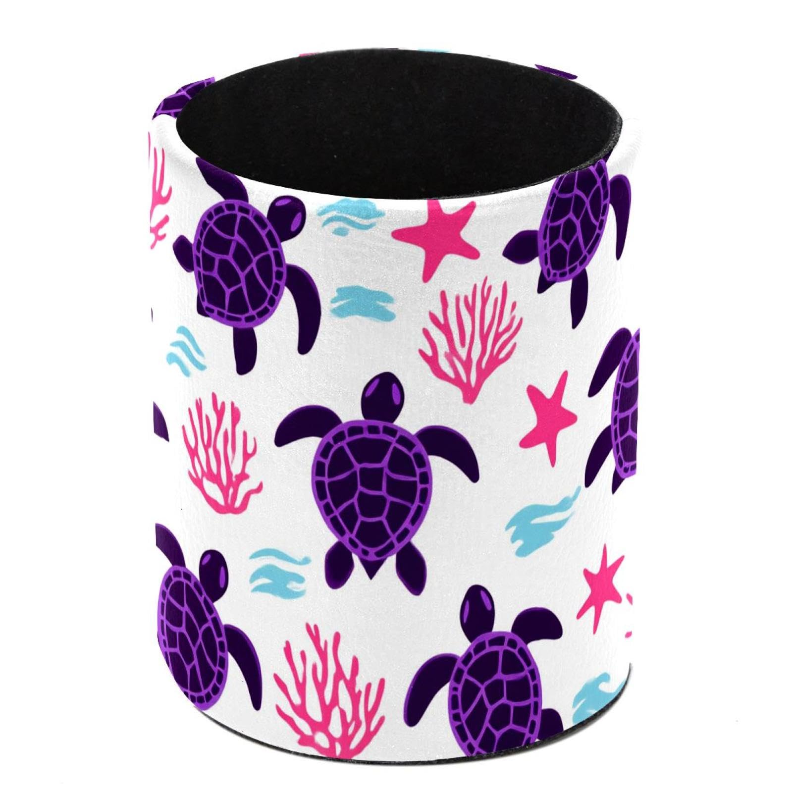 HEOEH Turtles Coral Pen Holder for Desk, PU Leather Pencil Holder Pen Cup Marker Holder Makeup Brush Holders, Desk Accessories & Workspace Organizers for Home, Office