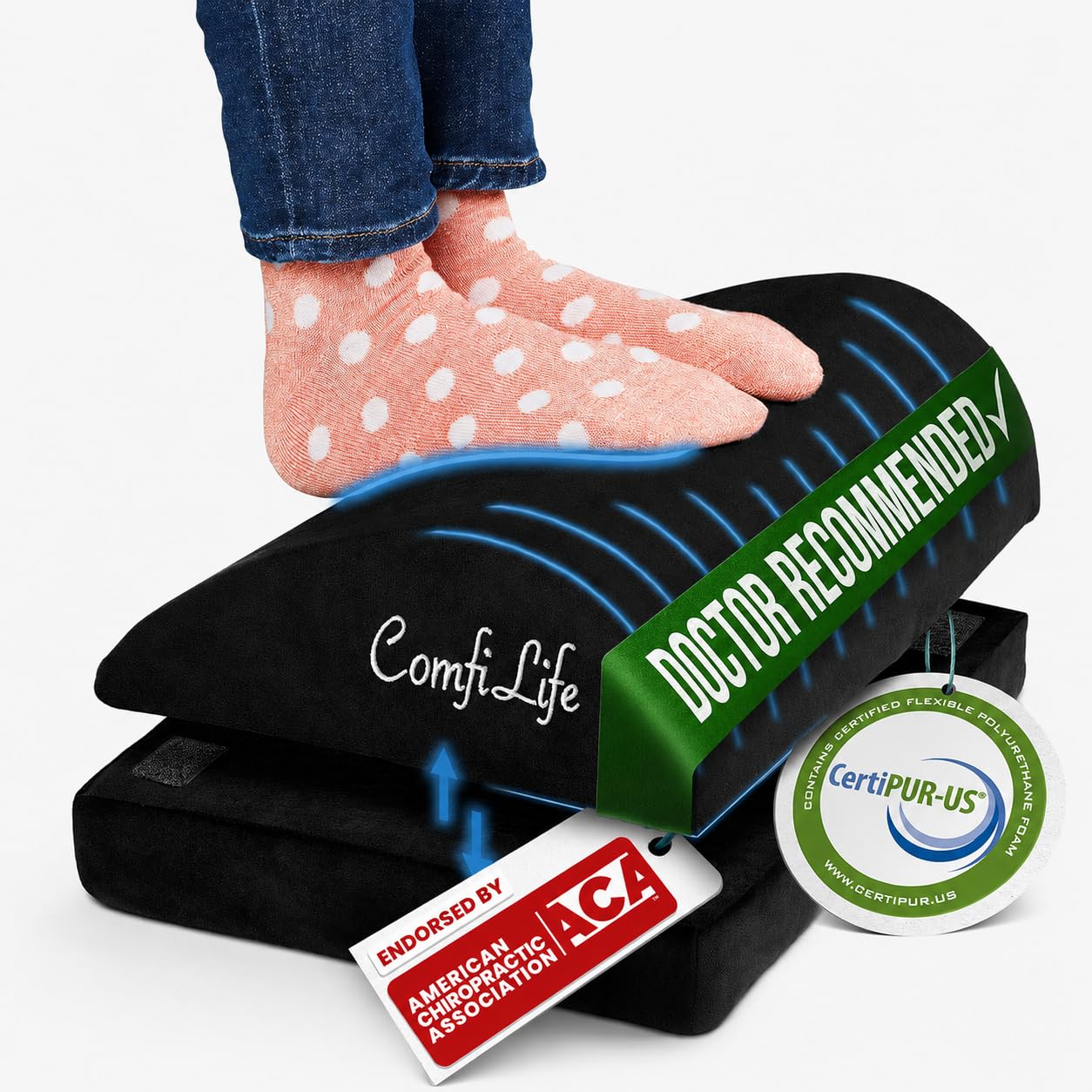 ComfiLife Foot Rest for Under Desk at Work – Adjustable Desk FootRest for Office Chair, Gaming Accessories – Ergonomic Teardrop Design for Back, Hip &amp; Leg Pain Relief – 100% Memory Foam (Black)