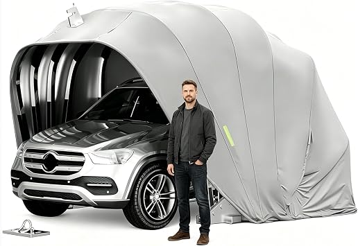 All Weather Portable Retractable Carport Shelter, Heavy Duty Waterproof Outdoor Car Garage Tent, Durable Parking Cover for Cars,Motorcycles,L5.5/5.9M