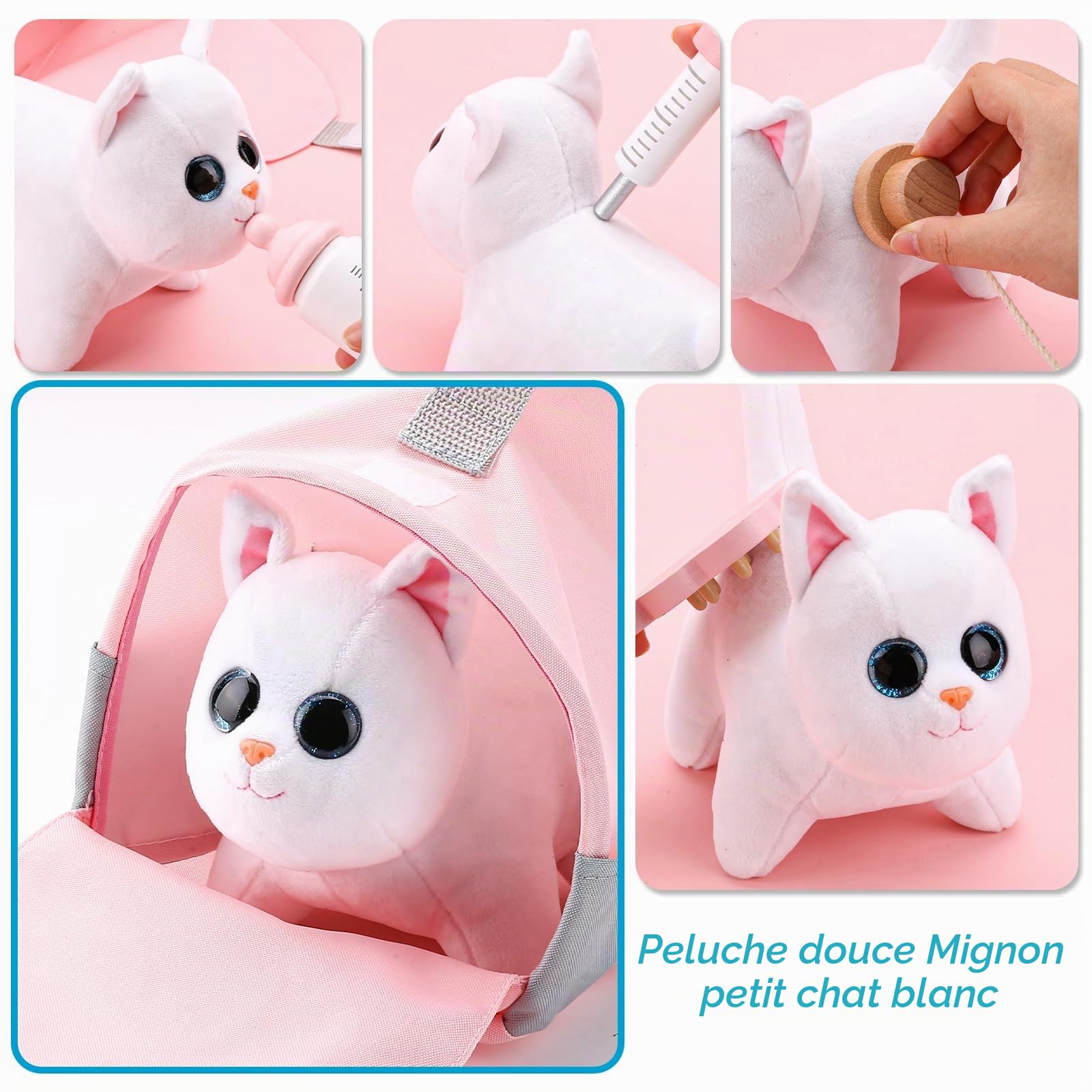 UMU® Lot de 37 Jouets vétérinaires en Bois pour Enfants avec Chat en Peluche, stéthoscope, tensiomètre, etc. Jouet vétérinaire pour garçons et Filles de 3, 4, 5 Ans