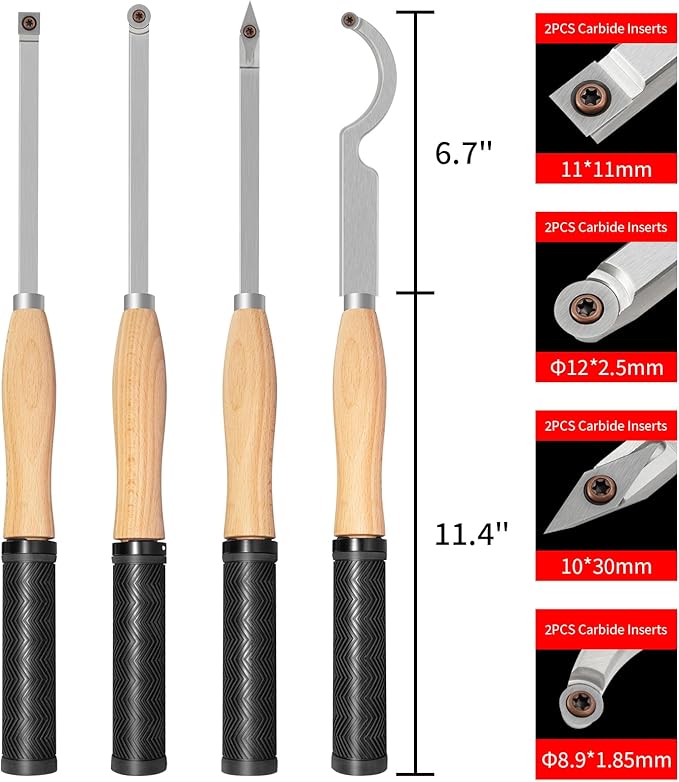 Kit de 4 herramientas de torneado de madera con inserts de carburo miniatura 2