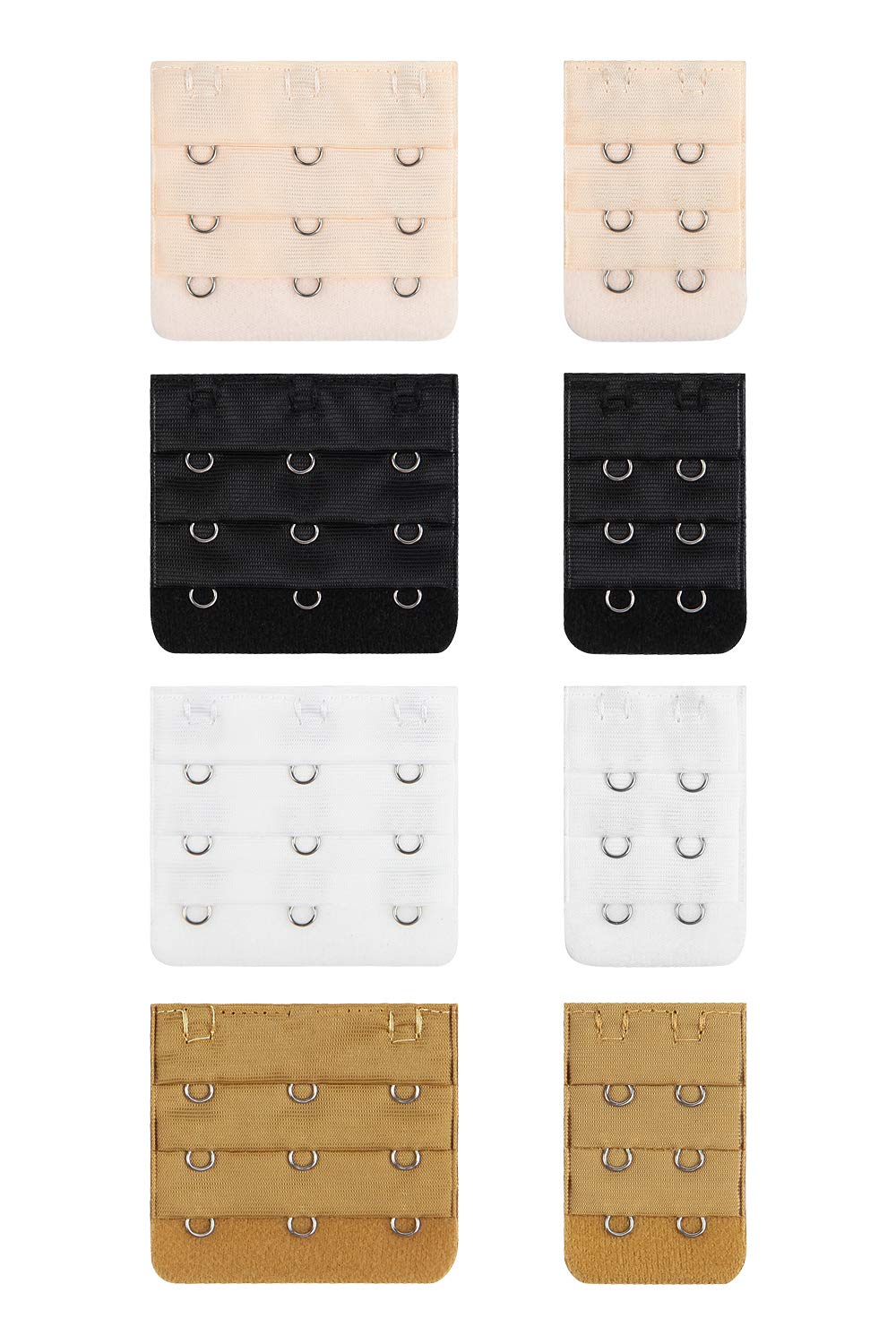 AULAYS CHOICE 8-in-1 Bra Strap Extender 3 Hooks 4 pcs, 2 Hooks 4 pcs, Bras Size Extension (White, Black, Beige and Gold)