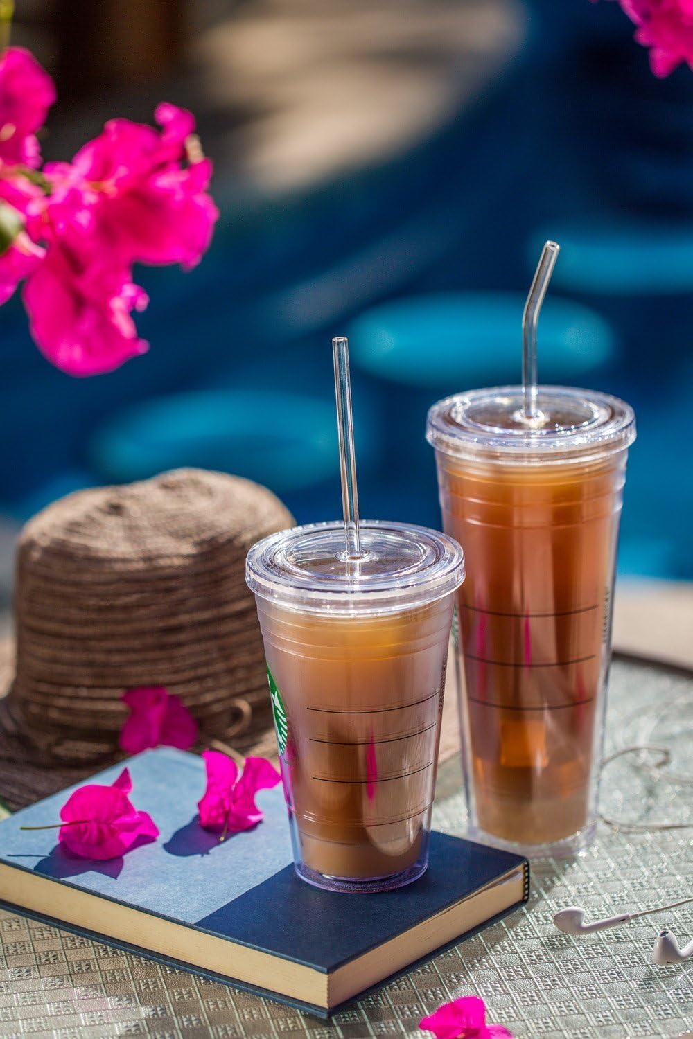 Hummingbird Glass Straws Clear 12" x 7 mm Long Reusable Straw Designed for Yeti and Starbucks Style Tumblers Made With Pride in USA - 4 Pack With Cleaning Brush (Bent)