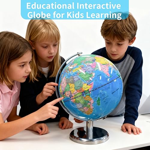 Miniatura 6 de Globo iluminado de 8 pulgadas para niños (globo del mundo con base estable de metal pesado, regrabable, fácil de leer, mapa de alta claridad,