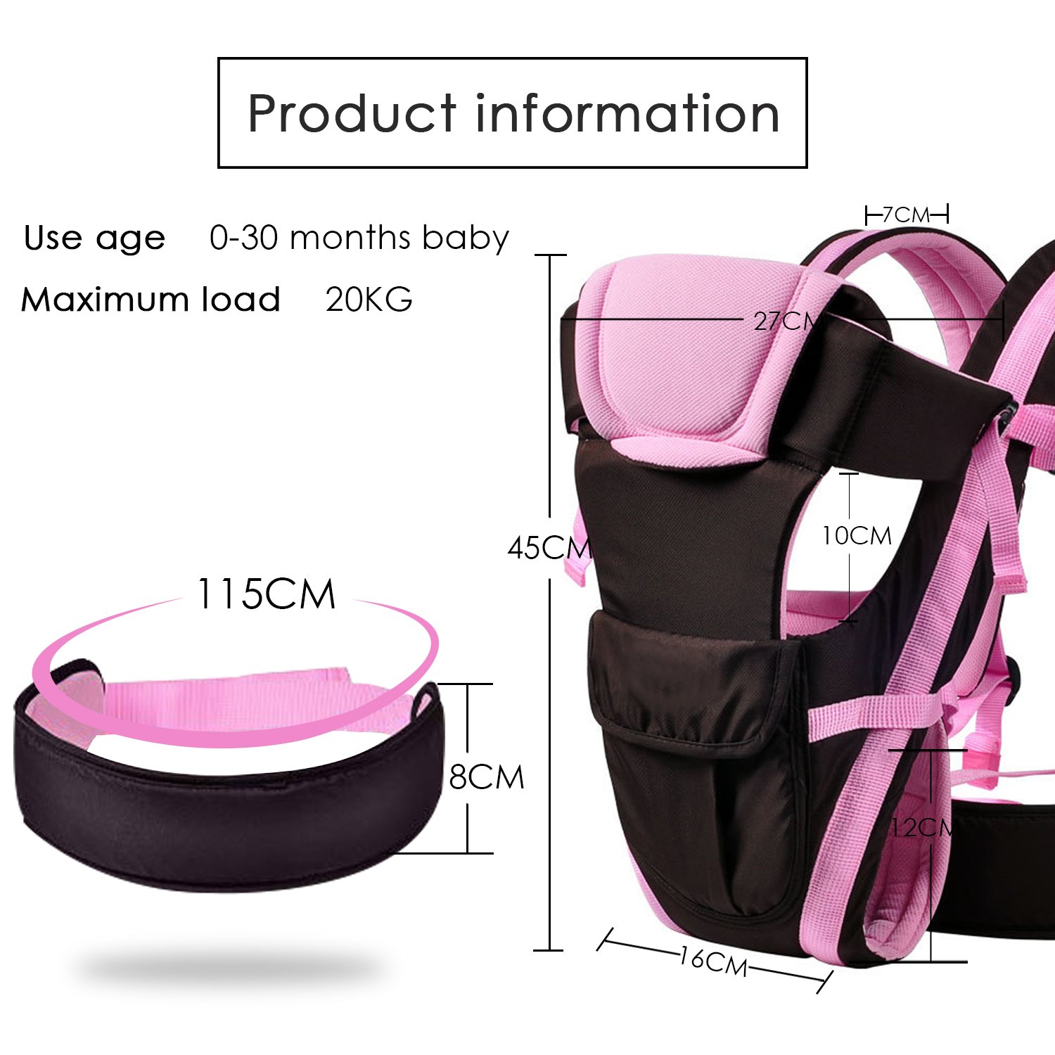 SONARIN All Season Marsupio Neonati con portabiti con cinghia variabile e schienale rimovibile,Ergonomico,Sicuro, Confortevole, adattato al crescente sviluppo del tuo bambino(Rosa)