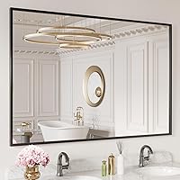 Vista 16 de LOAAO Espejo de Baño de Pared Rectangular Negro de 20"X30", Marco de Aleación de Aluminio Negro Mate, Vidrio Templado, se Cuelga Vertical u