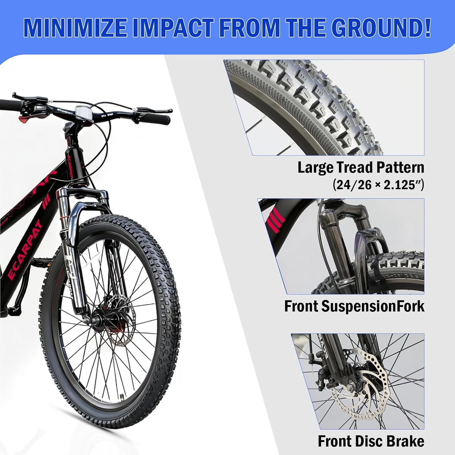 Hardtail Mountain Bike, 24/26 Inch Wheels Outdoor Cycling Bike, 7-Speed Trigger Shifter, Knobby Mountain Tires, Mechanical Disc Brakes, Aluminum Frame, Comfort Saddle, MTB Bicycle with Suspension Fork