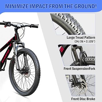Hardtail Mountain Bike, 24/26 Inch Wheels Outdoor Cycling Bike, 7-Speed Trigger Shifter, Knobby Mountain Tires, Mechanical Disc Brakes, Aluminum Frame, Comfort Saddle, MTB Bicycle with Suspension Fork