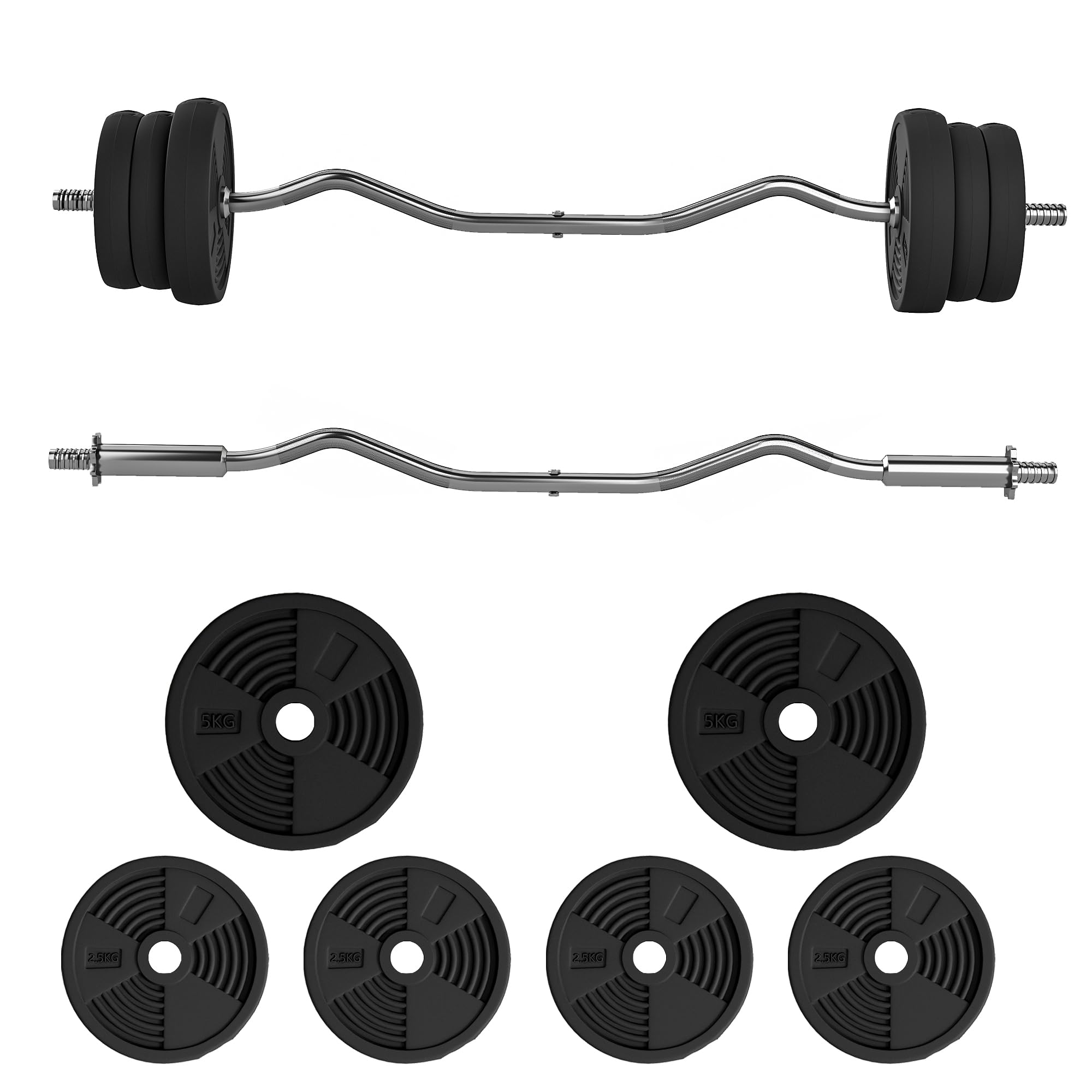 SPORTNOW Ensemble d'haltères 25 kg total, barre d'haltère avec disques de poids 5 kg et 2,​5 kg, barre longue, avec poignée antidérapante, exercices de fitness entraînement à la maison et gym, noir