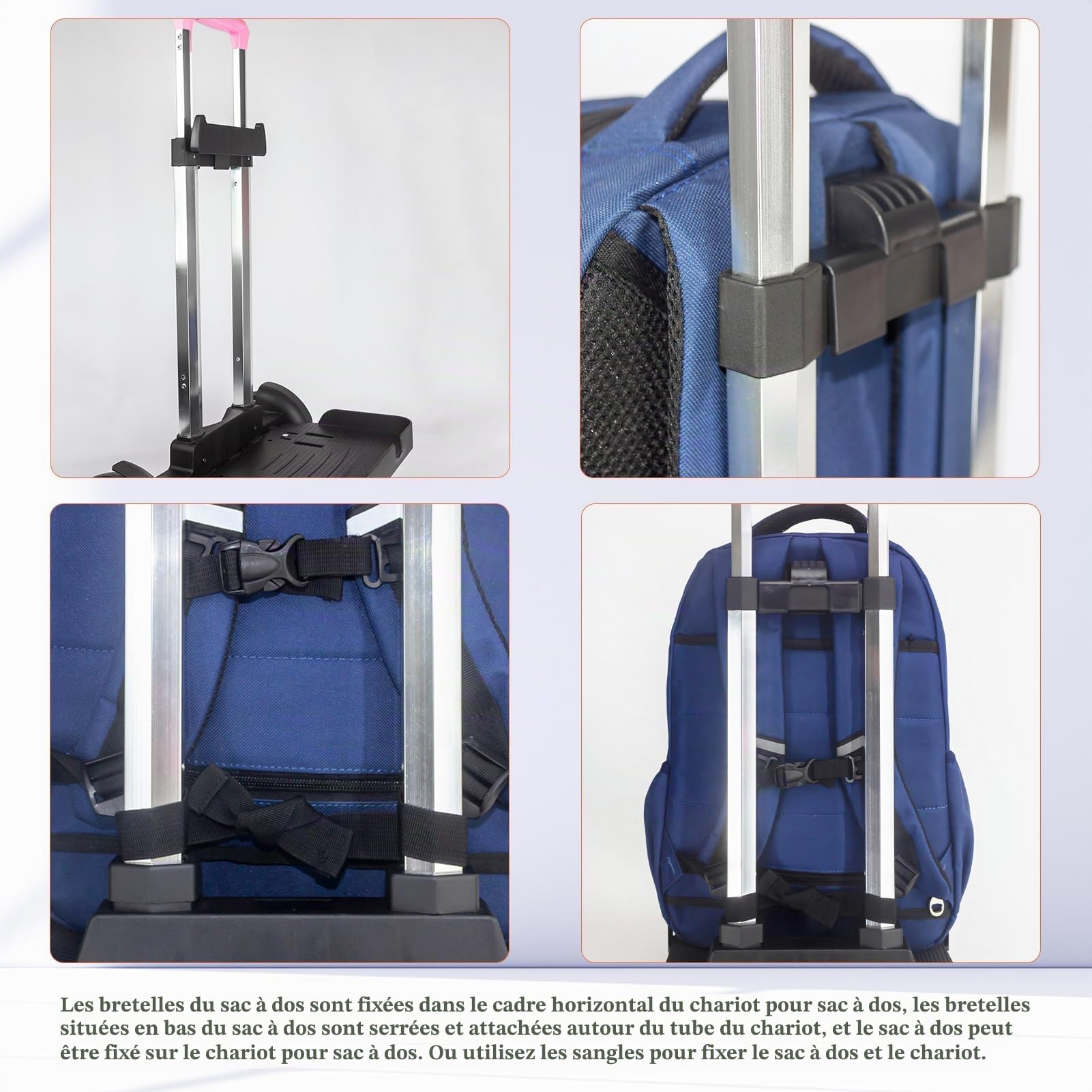 Chariot à dos pliable en alliage d'aluminium avec 2 grandes roues de réservoir, chariot à main pliable avec sangles à bagages pour sacs, sacs à déjeuner, sacs de golf, adolescents, adultes, école