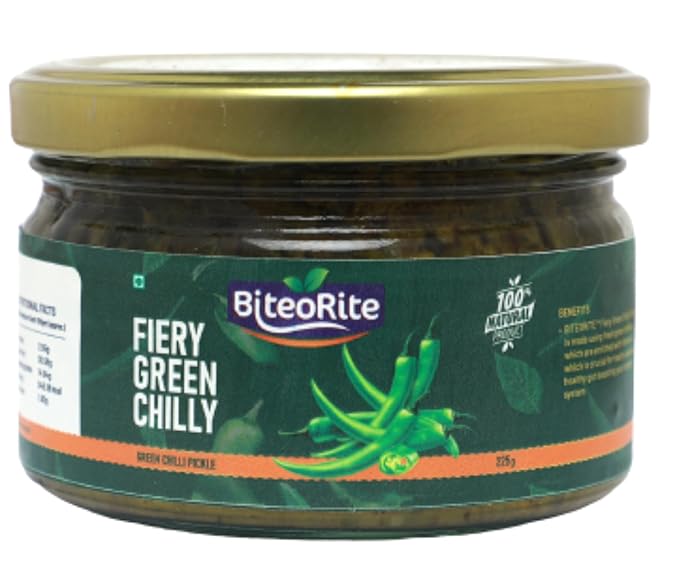 Biteorite Fiery Green Chilly Pickle | Pickle | Homemade Pickles (225)