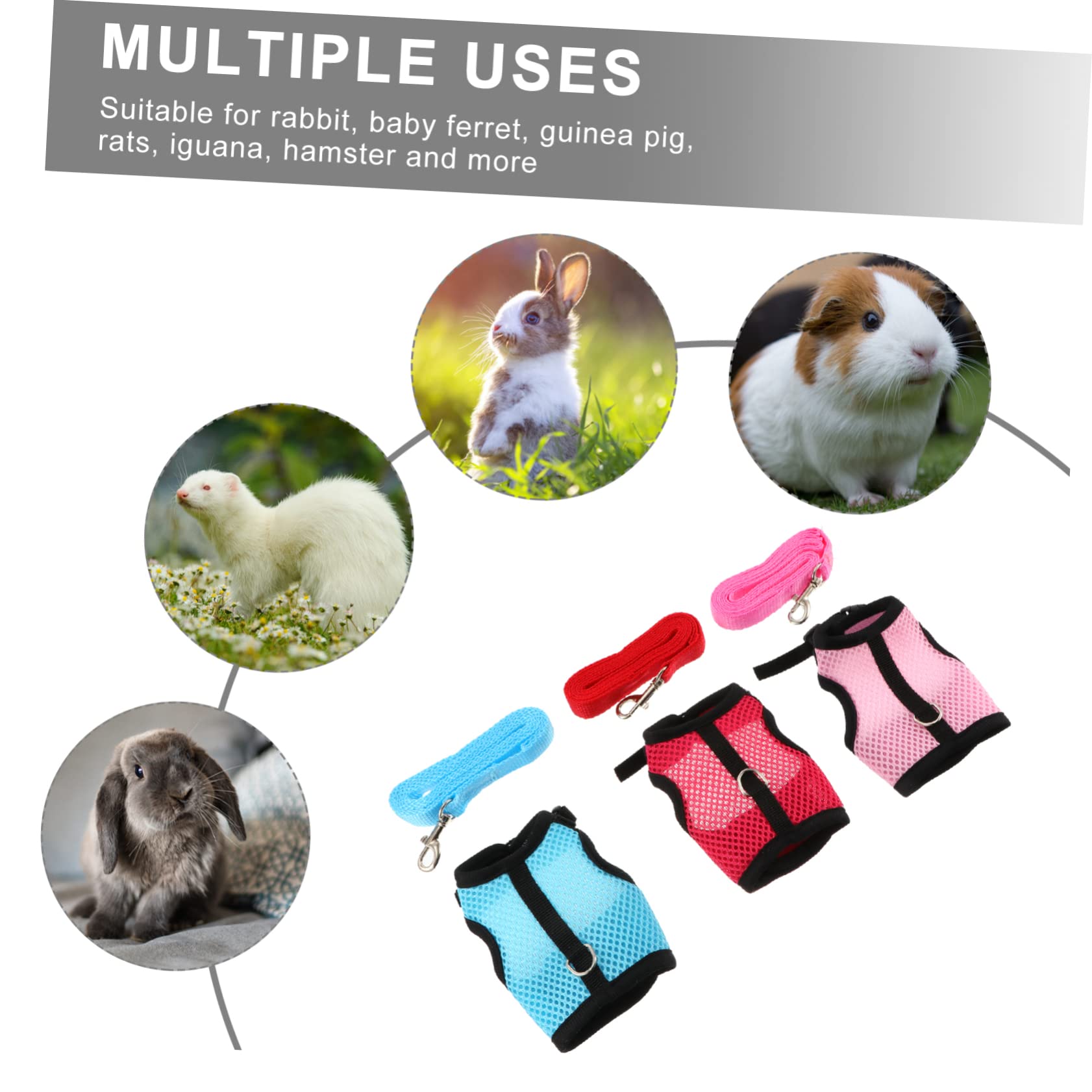 BESPORTBLE 3 Pz Guinzaglio Di Cavia Guinzaglio Di Coniglio Giubbotti Per Piccoli Animali Del Coniglietto Per Criceti Pettorina Per Coniglio Regolabile Furetto Rete