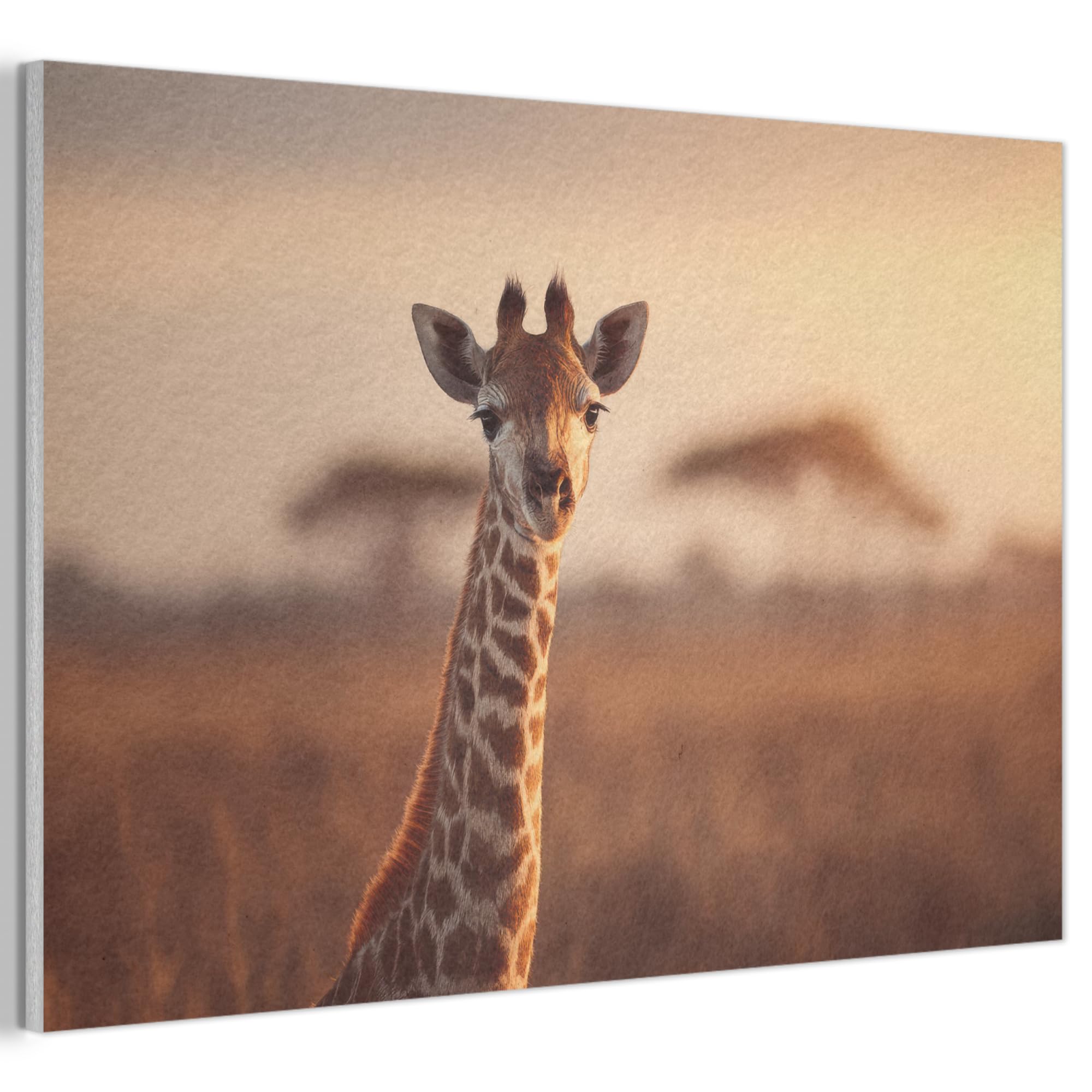 MuchoWow© Felt Panel 90x60 cm Framed Design Print Accent Interior Wallart Decoration Wall Art Giraffe - Savannah - Brown