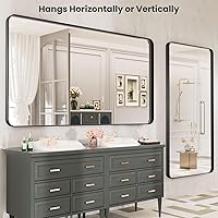 Vista 4 de LOAAO - Espejo de baño con marco de metal negro para pared, espejo grande de 55X30 pulgadas rectangular redondeado, espejo mate de tocador de baño