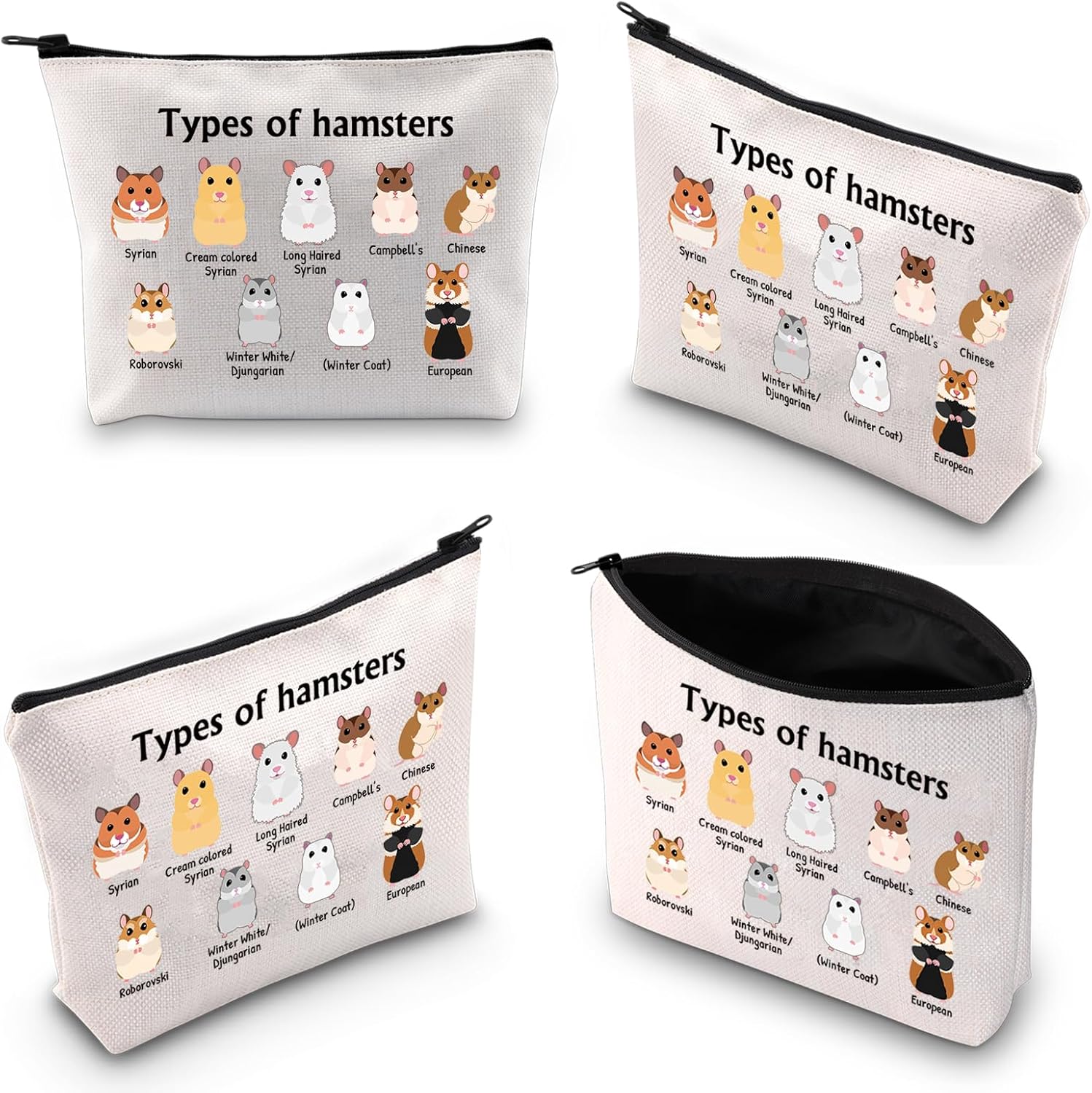 XYANFA Types Of Hamsters Makeup Bag Hamster Gifts For Hamster Lovers Hamster Mom Cosmetic Bag (Types of hamsters) - Image 6