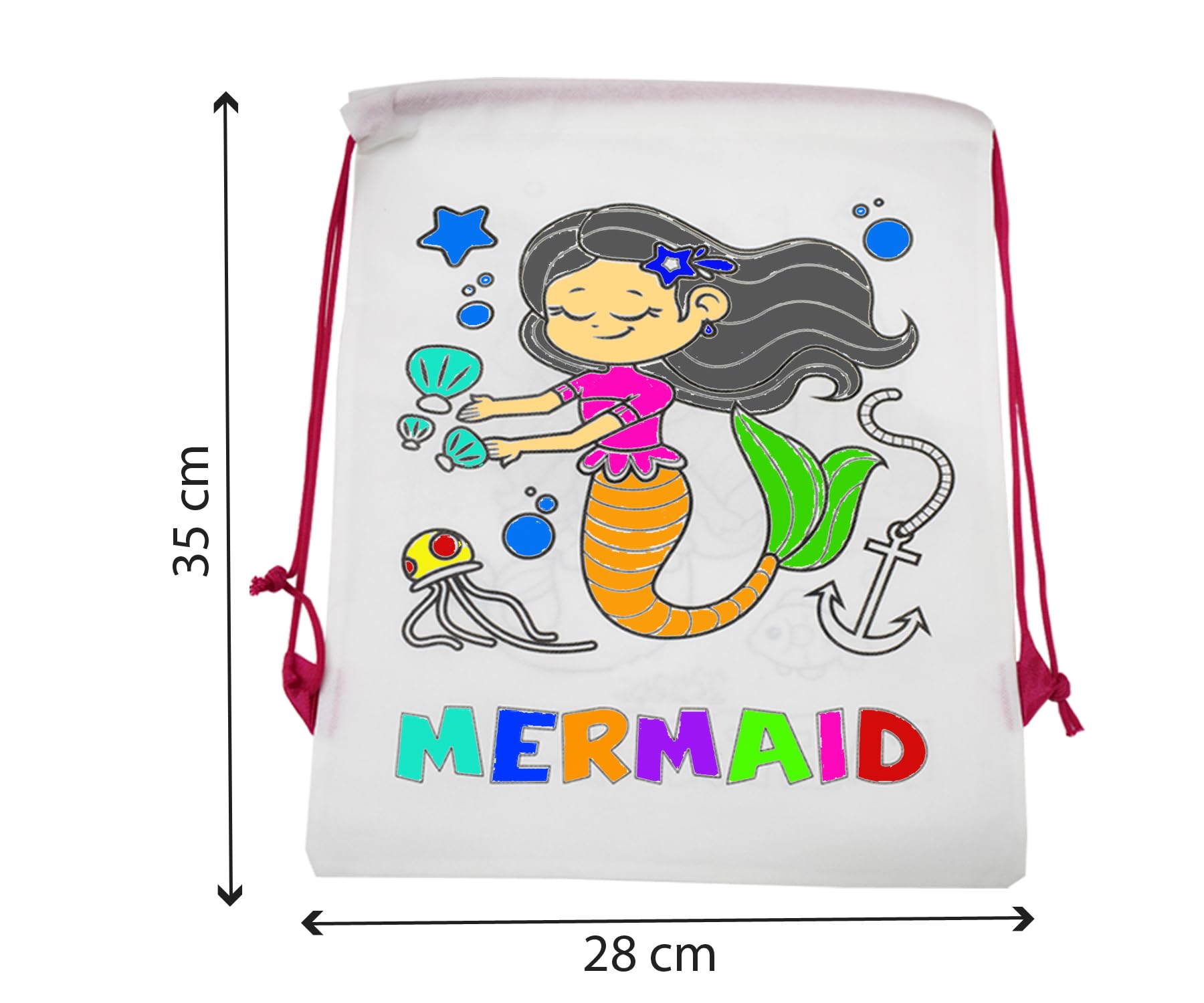 Asera DIY Colouring Bags Birthday Return Gifts Haversack Bags Dori Bags Goody Bags | Set of 12 | Size: 14 x 11 inches | for Kids (Mermaid)
