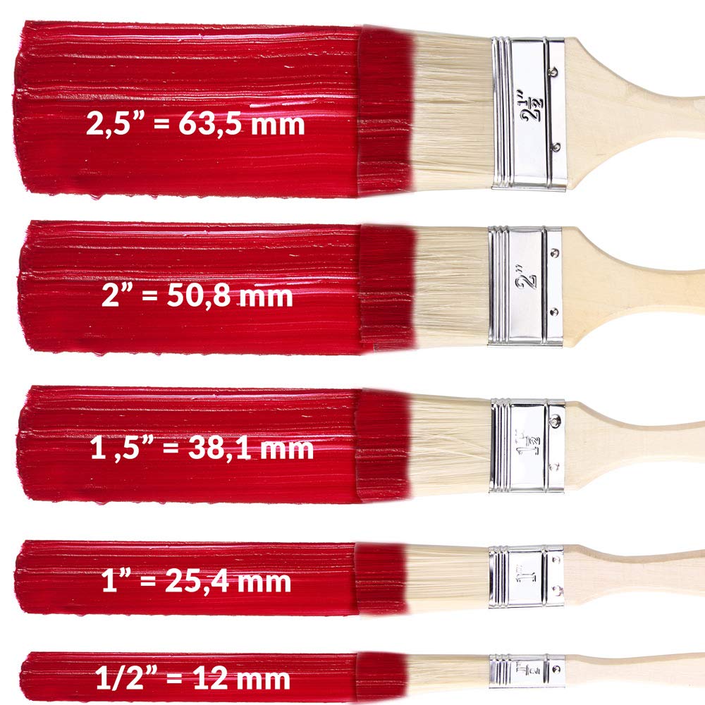 30 Stück Natur/Rot Profi Pinsel Set 5 Verschiedene Größen Malerpinsel Set für DIY Arbeiten Innen Außen