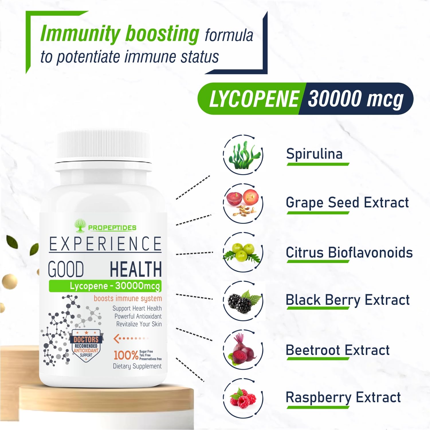 Propeptides Lycopene 30000mcg Supplement With Spirulina, Vitamin C Tablet, Grape Seed Extract, Super Food To Prostate Health, Antioxidant-60 Sugar Free Tablets (No Capsule/Capsules Pack1) 4