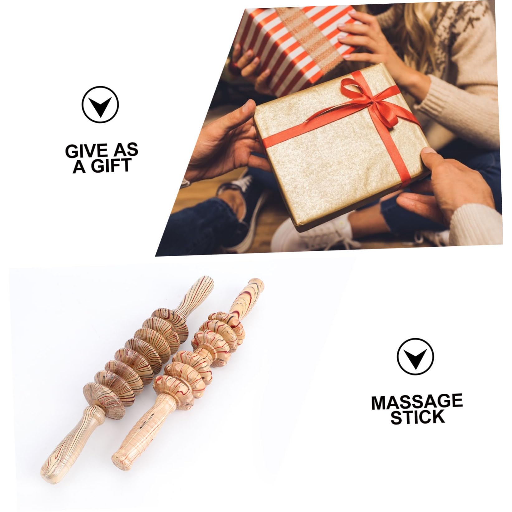 Manueller Massagestab mit 2 Stück Holz, Roller für Taille und Nacken | Regenerationswerkzeug für Senioren und Fitness, Multifunktionale Muskelrolle mit Rollstab Design