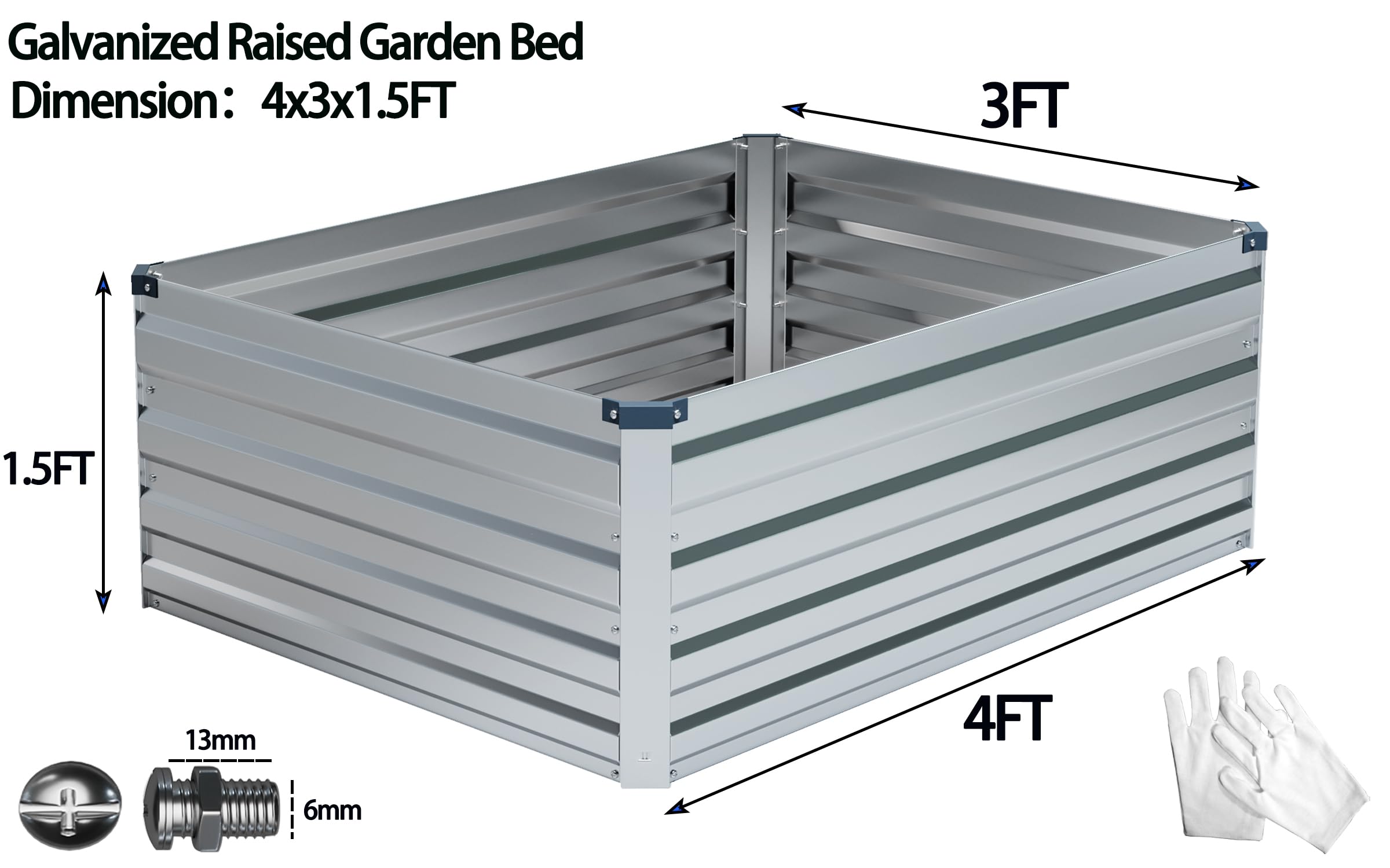 Vengarus 4x3x1.5FT Galvanized Raised Garden Bed-Outdoor Planter Box for Vegetables,Metal Garden Bed with Corner,Planter Raised Bed,Silver