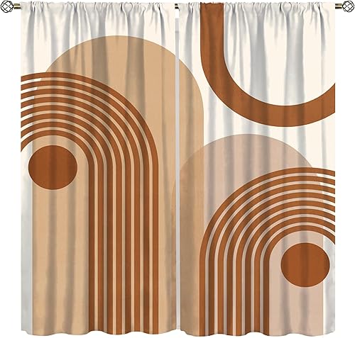 Cortinas opacas decorativas de mediados de siglo, tonos beige arco iris, tonos tierra, arte minimalista, arte abstracto moderno, formas geométricas