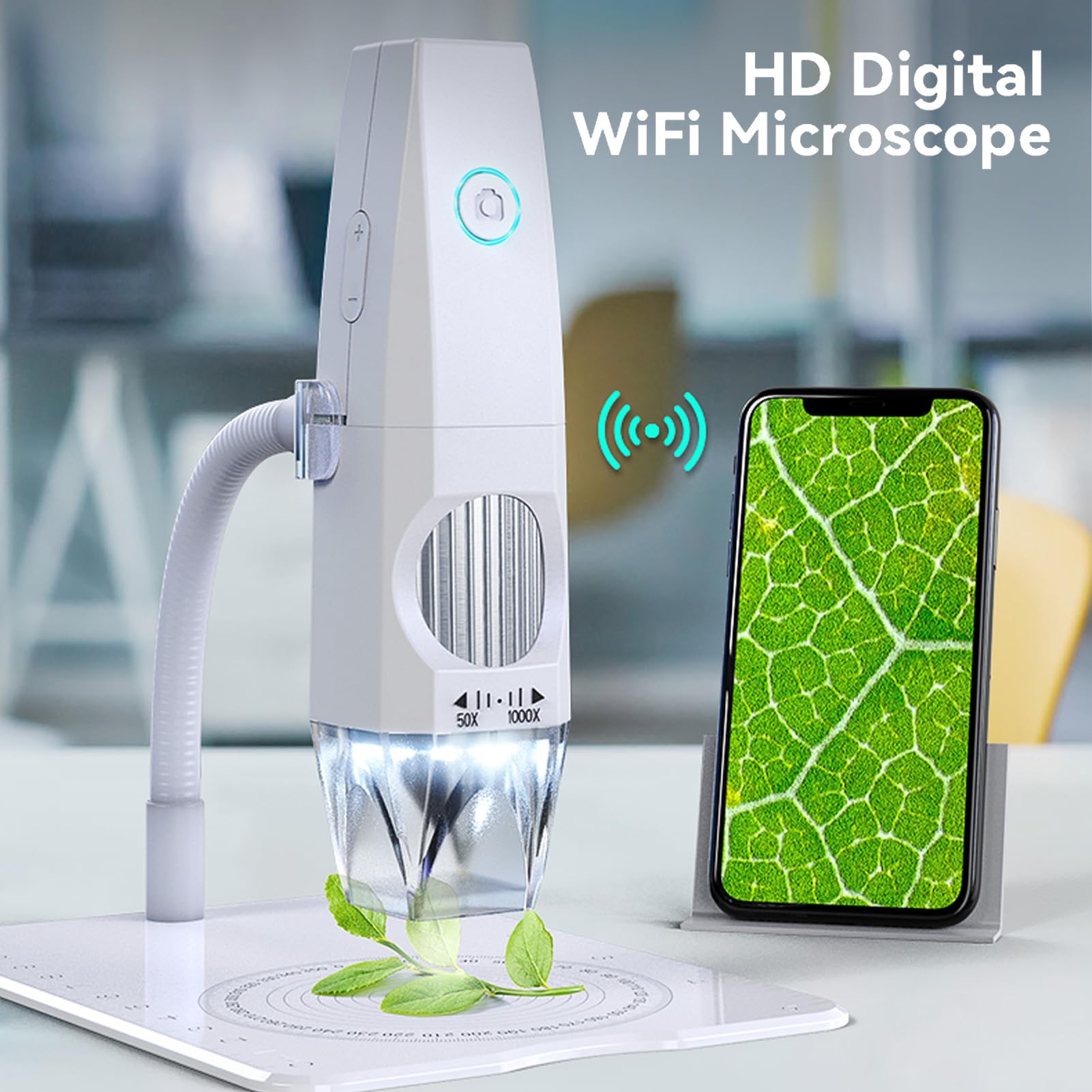 Digitales Mikroskop Drahtlose Taschen-Hand-USB-Mikroskope, 1000X Vergrößerung 2MP HD Lupe, Inspektions Kamera WiFi Drahtlose Verbindung für Android, OS X