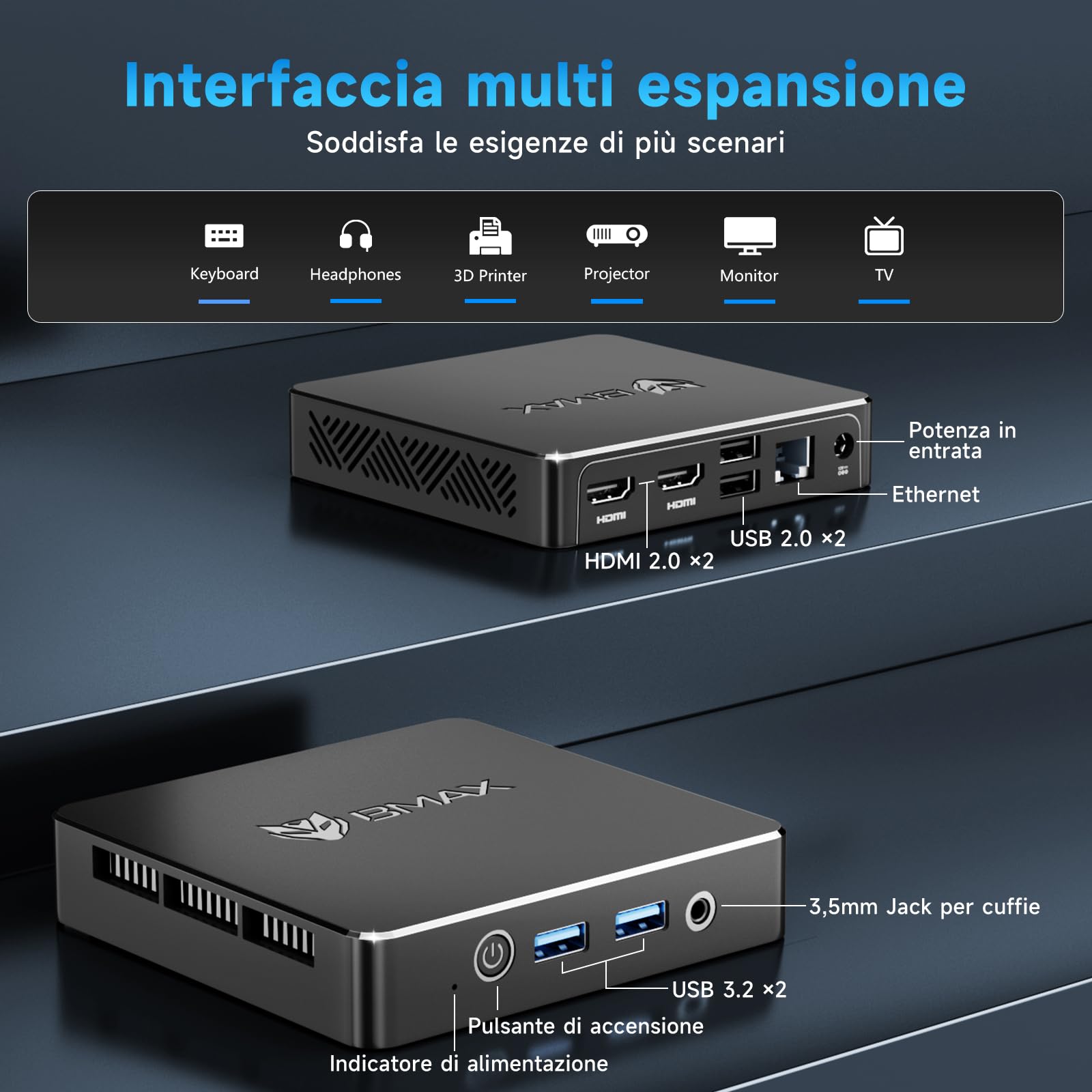 BMAX Mini PC 12th Ιntel Alder Lake Ν95(fino a 3,4 GHz),12GB LPDDR5 256GB SSD Mini Computer, Doppia Gigabit Ethernet/Dual Display HDMI/BT 5.0/2.4+5G WiFi/Office Desktop PC