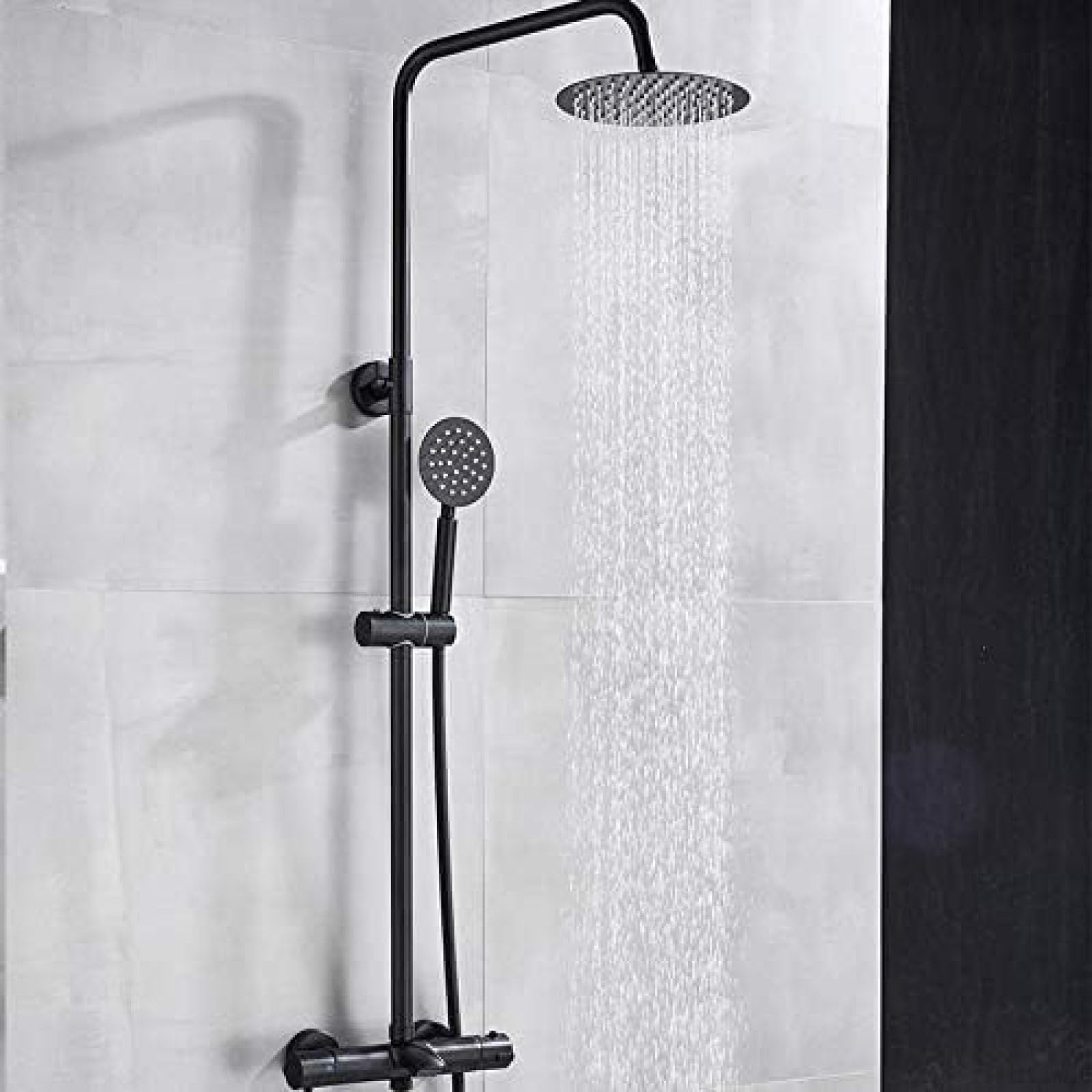 GLJTUO Shower system, Black Thermostatic Bathroom Shower Faucet Set Full Brass Rainfall 8 Inch Shower Head Shower Crane Tub Spout Mixer Taps