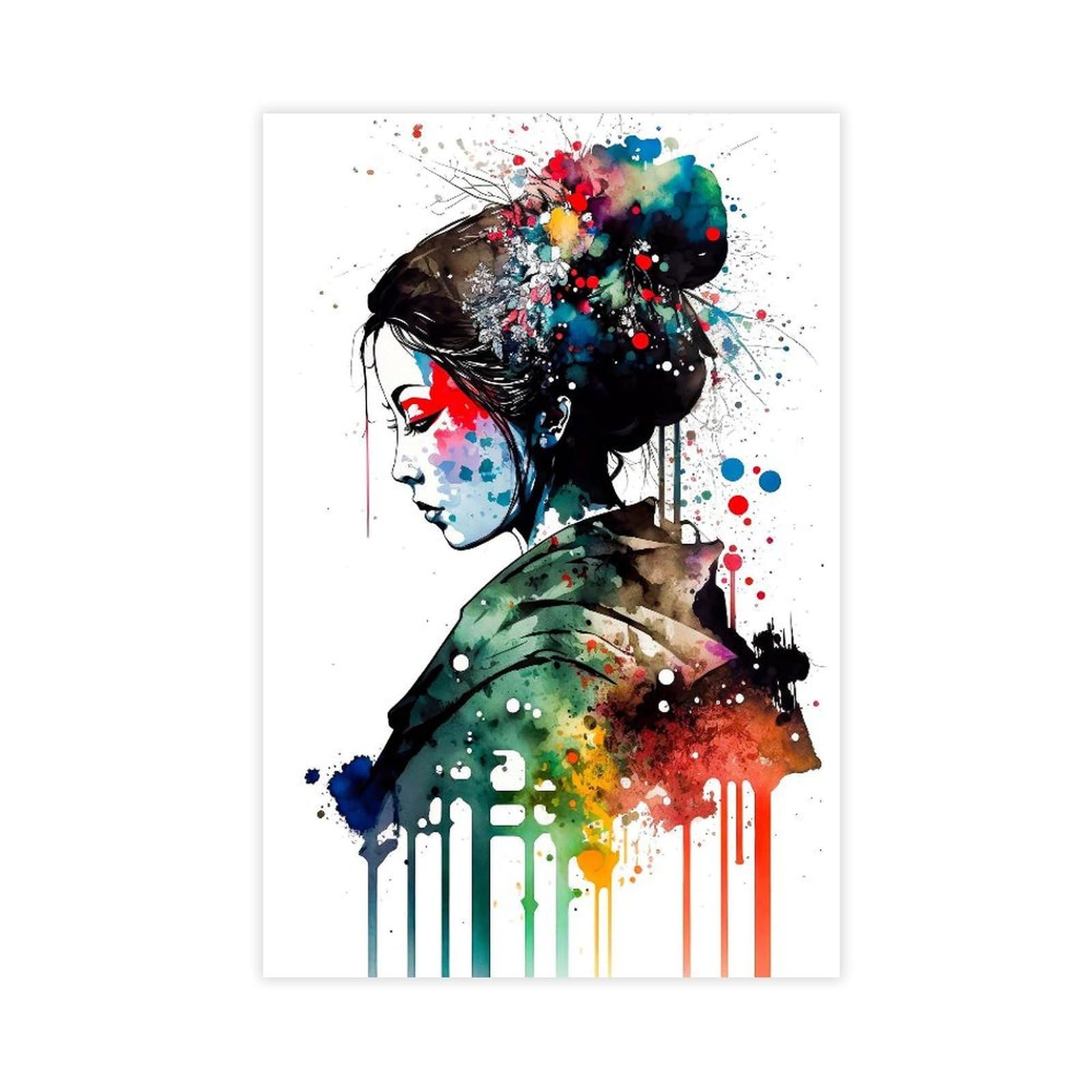 Qnvjqkdsi Unframe Japanese Geisha Watercolor Art Poster (4) Canvas Poster Bedroom Decor Landscape Office Room Decor Gift 16" L X 24" W
