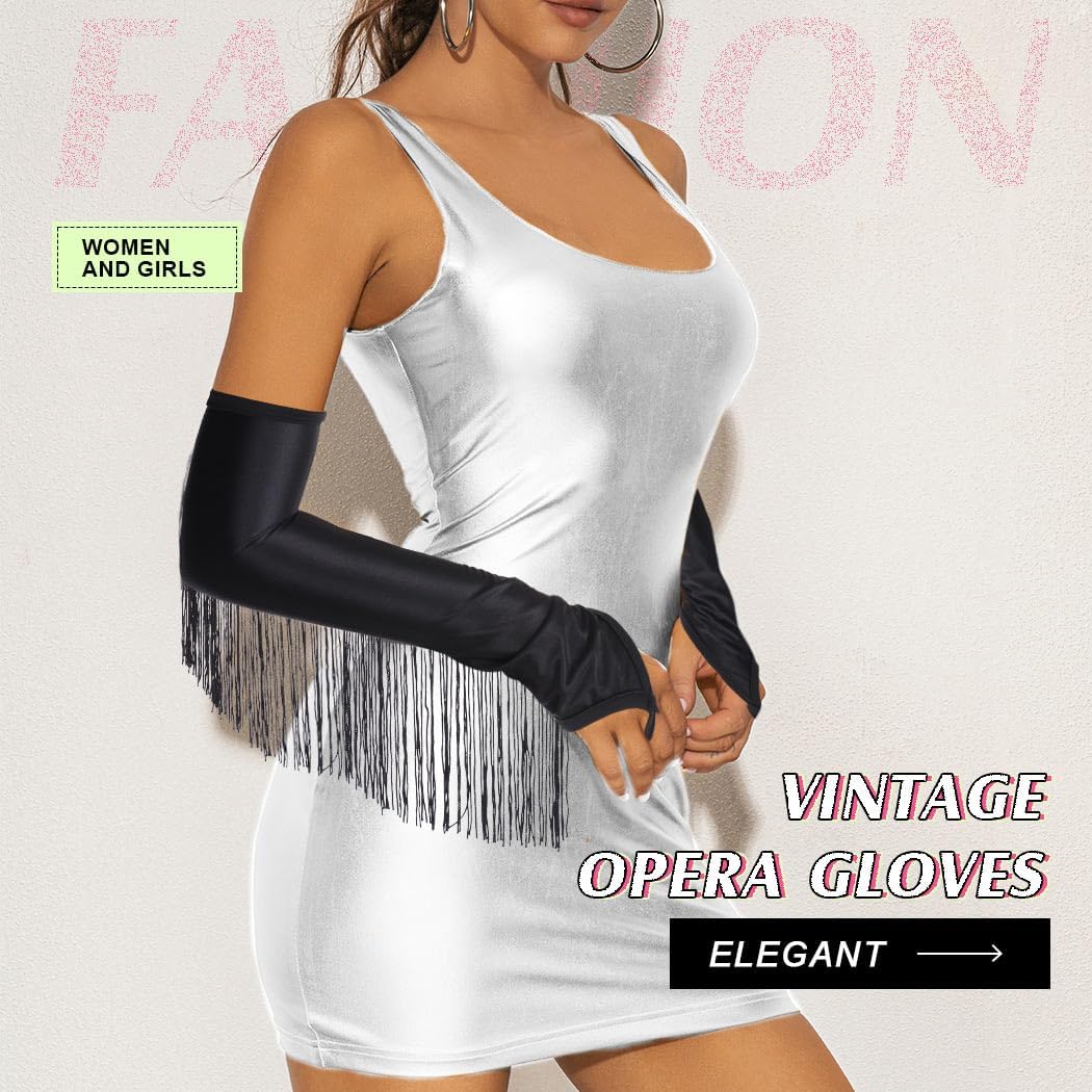 Fingerless Vintage Opera Gloves Long Tassel Satin Glove Fringe Gloves Pageant 1920s Party Costume for Women and Girls - Image 6