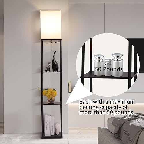 Miniatura 3 de Lámpara de pie con estantes, moderna lámpara de pie cuadrada con bombilla de temperatura de 3 colores, lámpara de estantería de exhibición de