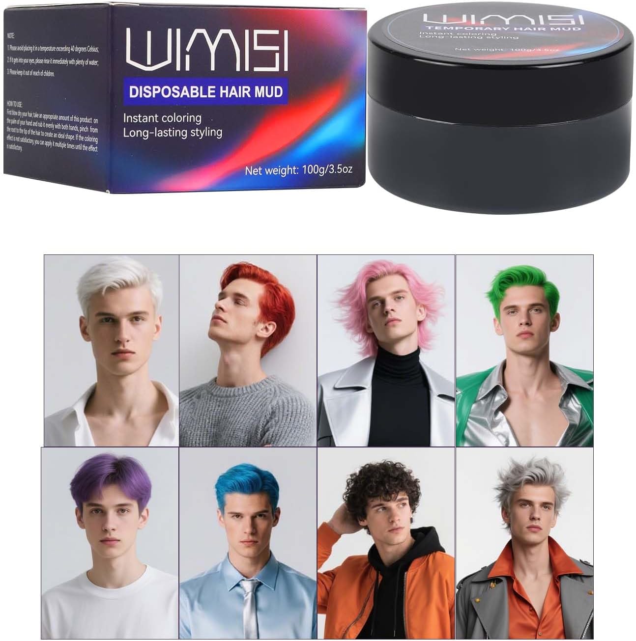 - Temporary Hair Color Wax, Washable Styling Hair Clay, Instant White Hair Coloring Cream for Women Men Teens, DIY Hair Styling for Cosplay, Halloween & Parties (Black)