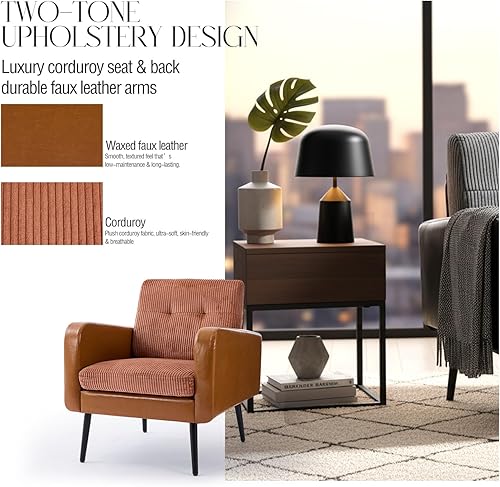 Miniatura 5 de Cómoda silla decorativa para sala de estar, silla de lectura moderna de mediados de siglo, con patas de metal, sillón tapizado para dormitorio,