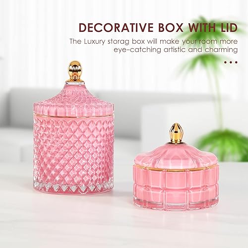 Miniatura 17 de Tarro de caramelo rosa, plato de cristal para dulces con tapa, tarros de cristal con tapas, joyero con tapas, tarro de vidrio decorativo, regalos
