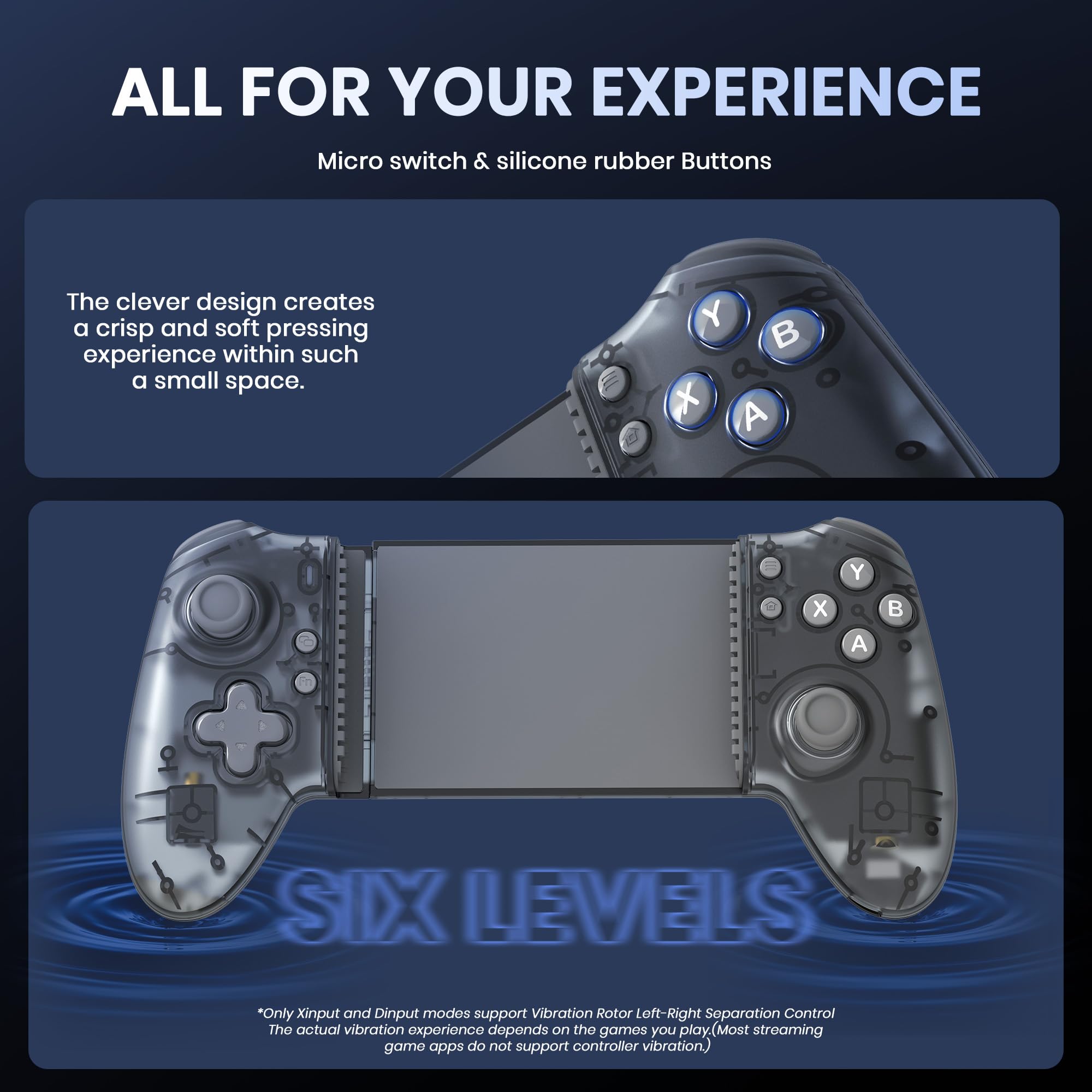 miadore Handy Controller für iPhone/Android Smartphone/Switch | Mobilephone Bluetooth Controller mit Hall Effect Joysticks,2 Pro Back Buttons,Wake-Up Function
