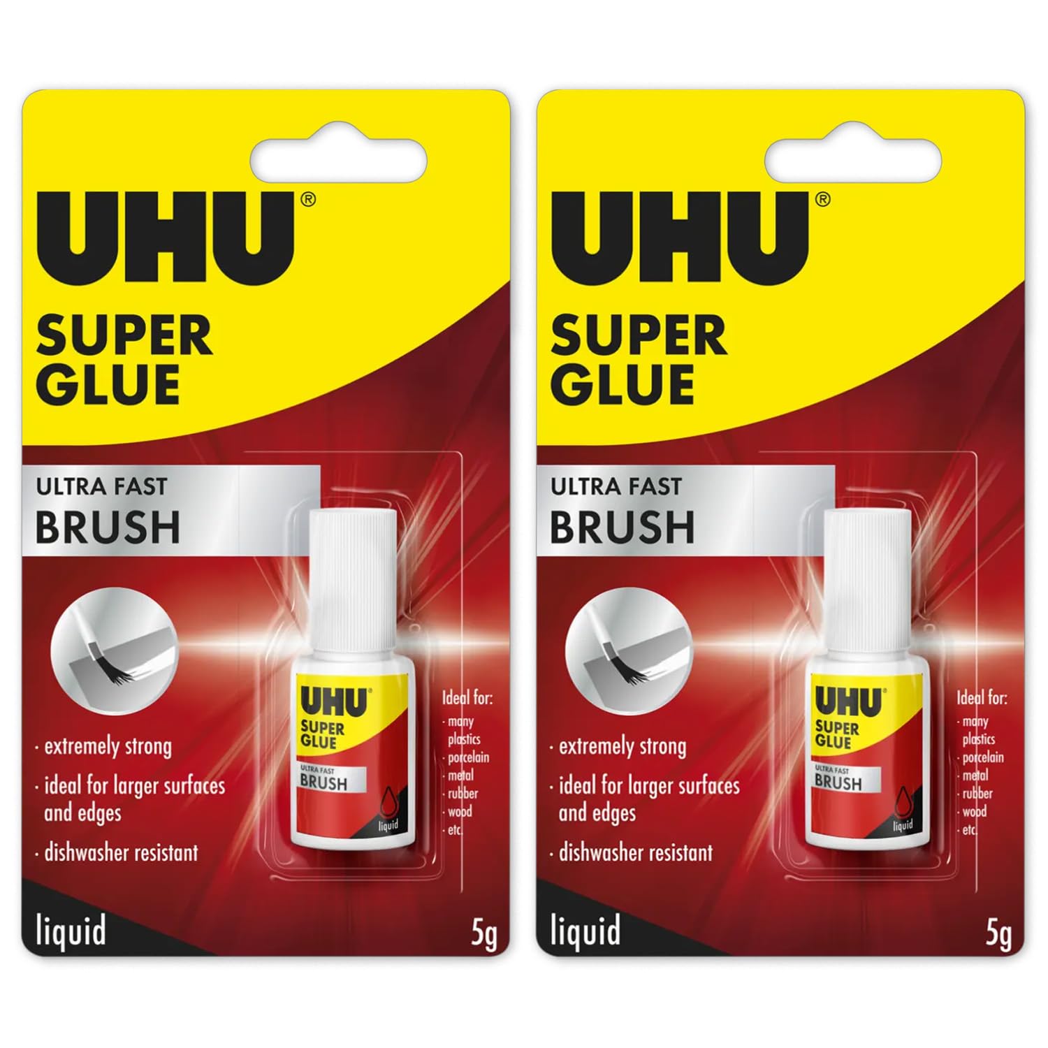 UHU Super Glue Brush Liquid Adhesive with Brush Applicator 2 Pack, 5g