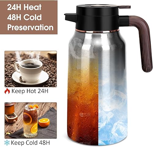 Miniatura 3 de Jarra térmica de café de 68 onzas, jarras de acero inoxidable para líquidos calientes durante 36 horas, jarras de café aisladas para mantener el